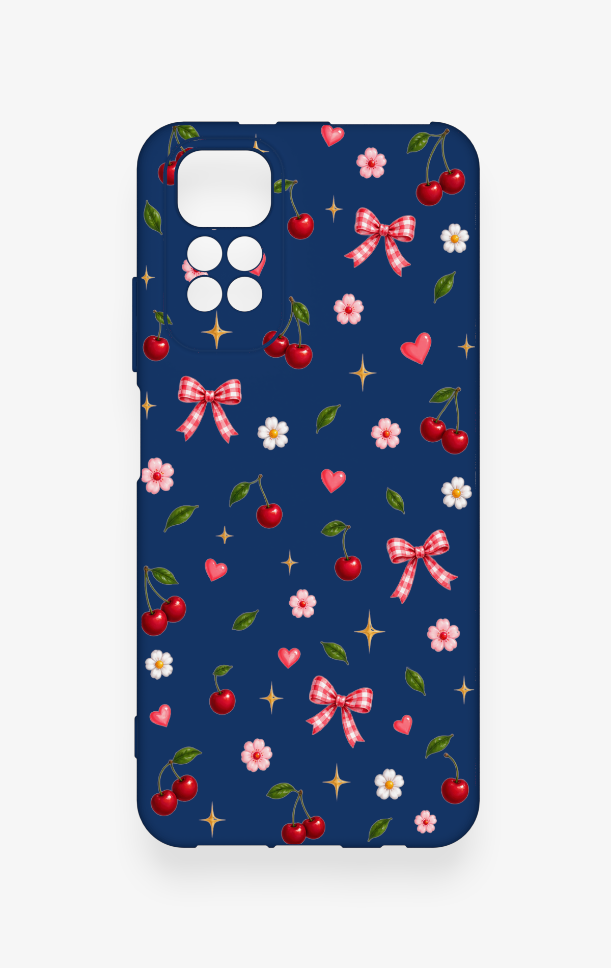 Redmi Note 11S Uyumlu Çiçek Kiraz Fiyonk Desenli Silikon Kılıf