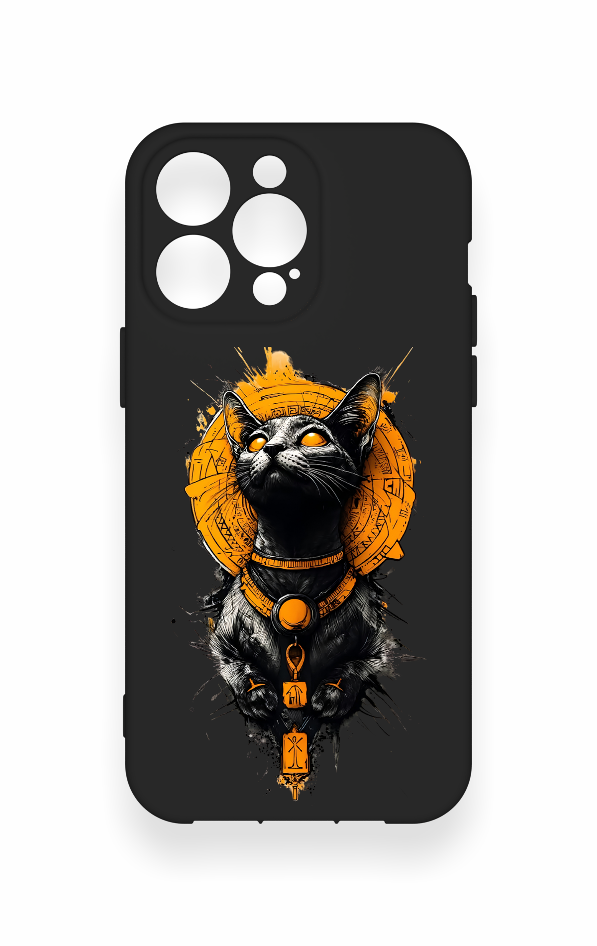 iPhone 14 Pro Max Uyumlu Mısırlı Kedi Tanrısı Desenli Silikon Kılıf