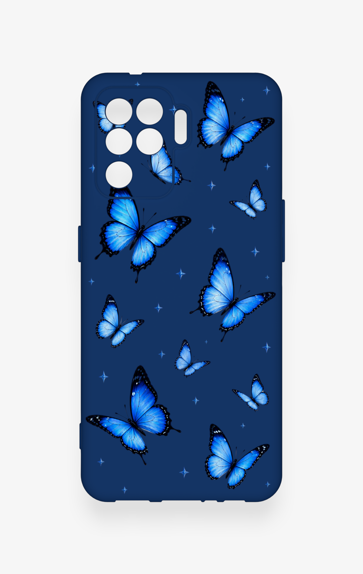 Oppo Reno 5 Lite Uyumlu Parlak Mavi Kelebek Desenli Silikon Kılıf