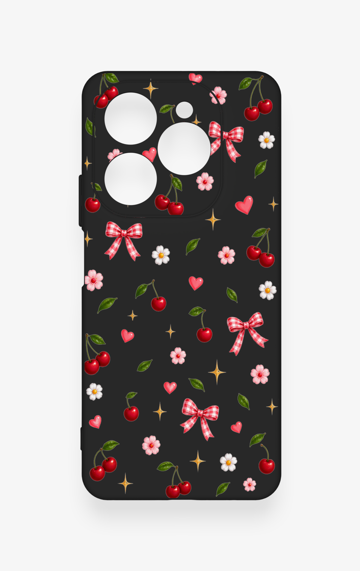 Tecno Spark 20 Pro Uyumlu Papatya Kiraz Fiyonk Desenli Silikon Kılıf