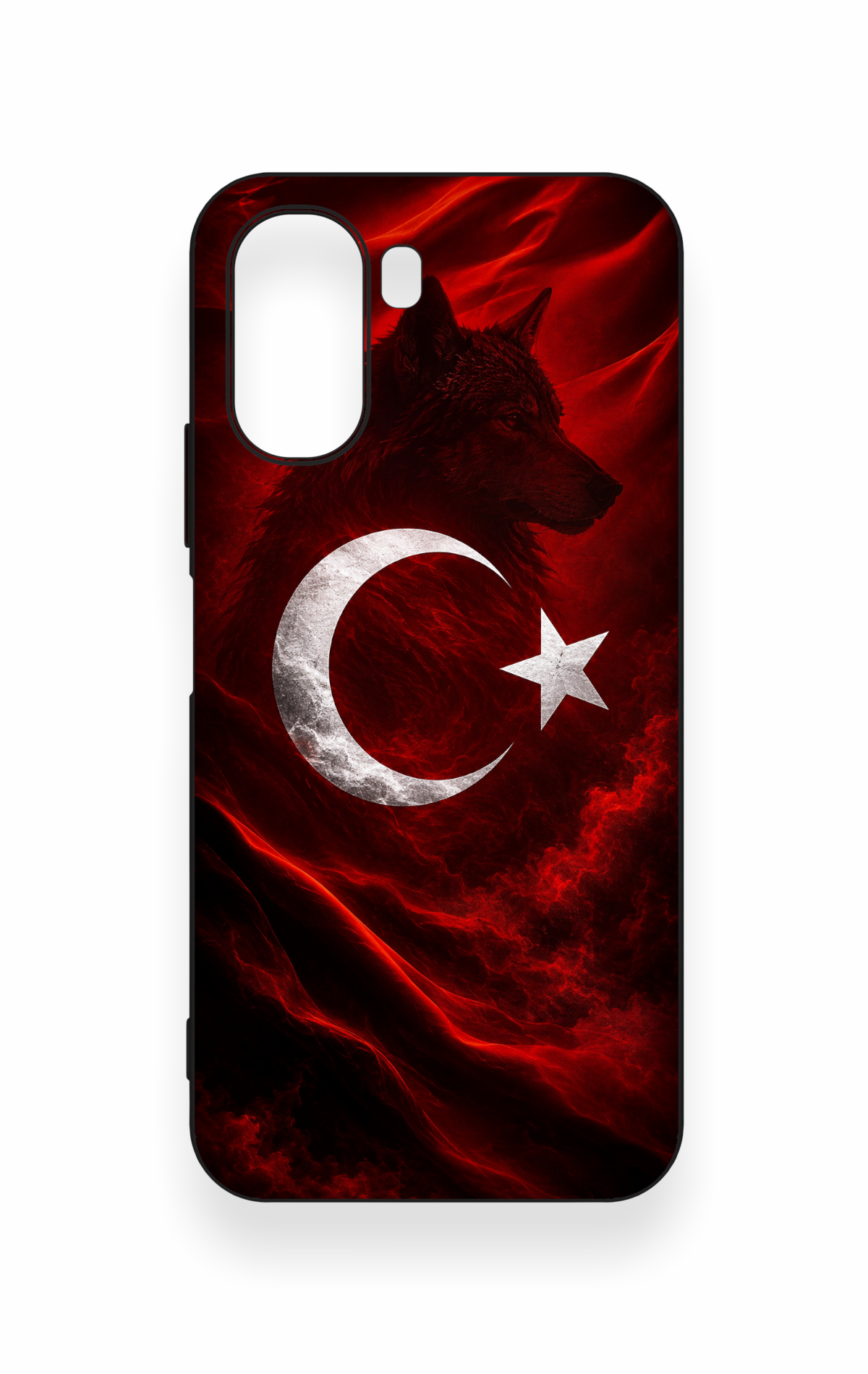 Oppo A6T Uyumlu Kurt Türk Bayrağı Desenli Silikon Kılıf