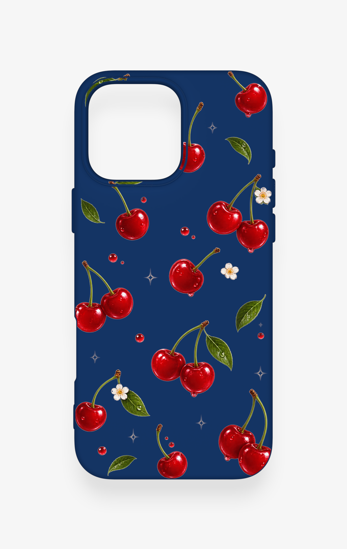 iPhone 16 Pro Max Uyumlu Kiraz Papatya Desenli Silikon Kılıf