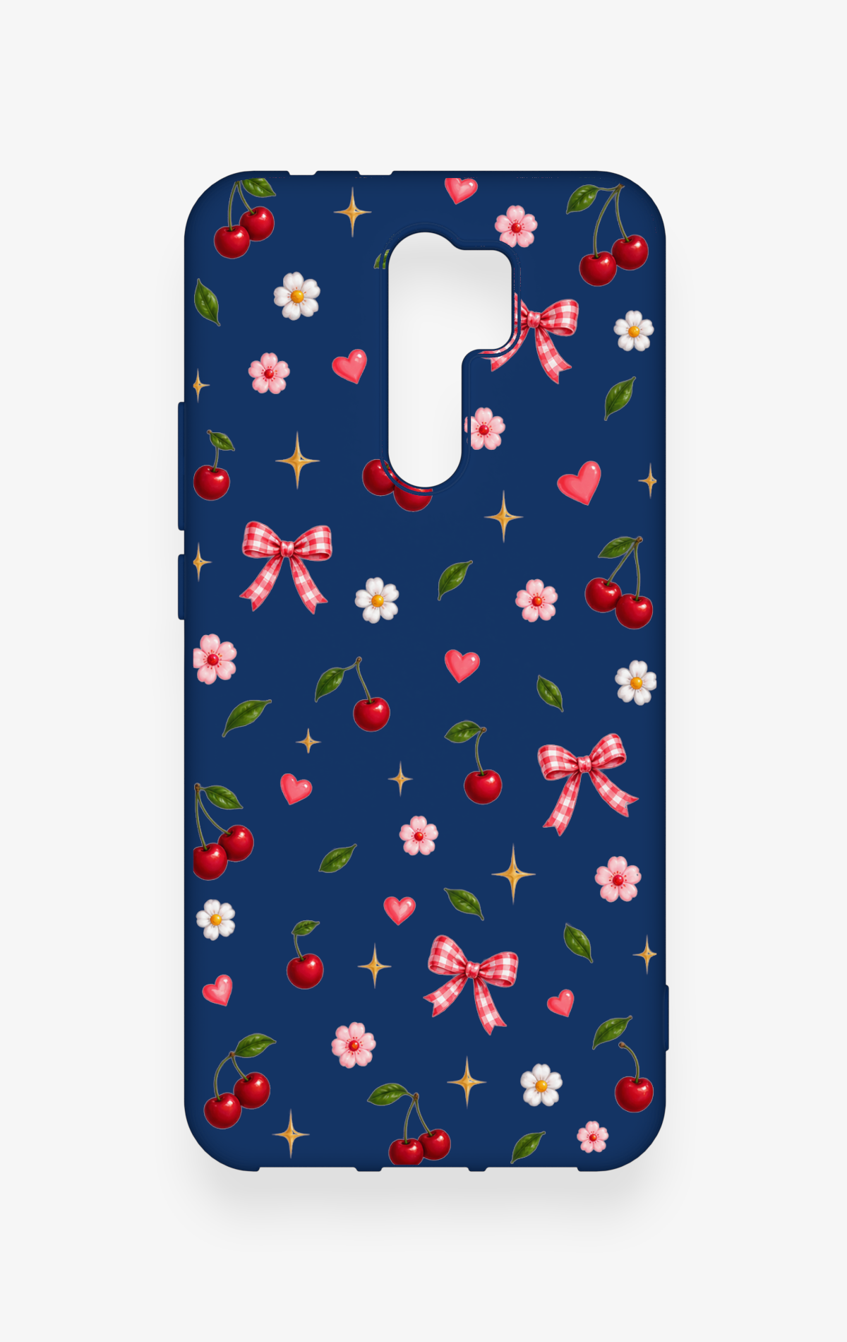 Redmi 9 Uyumlu Çiçek Kiraz Fiyonk Desenli Silikon Kılıf