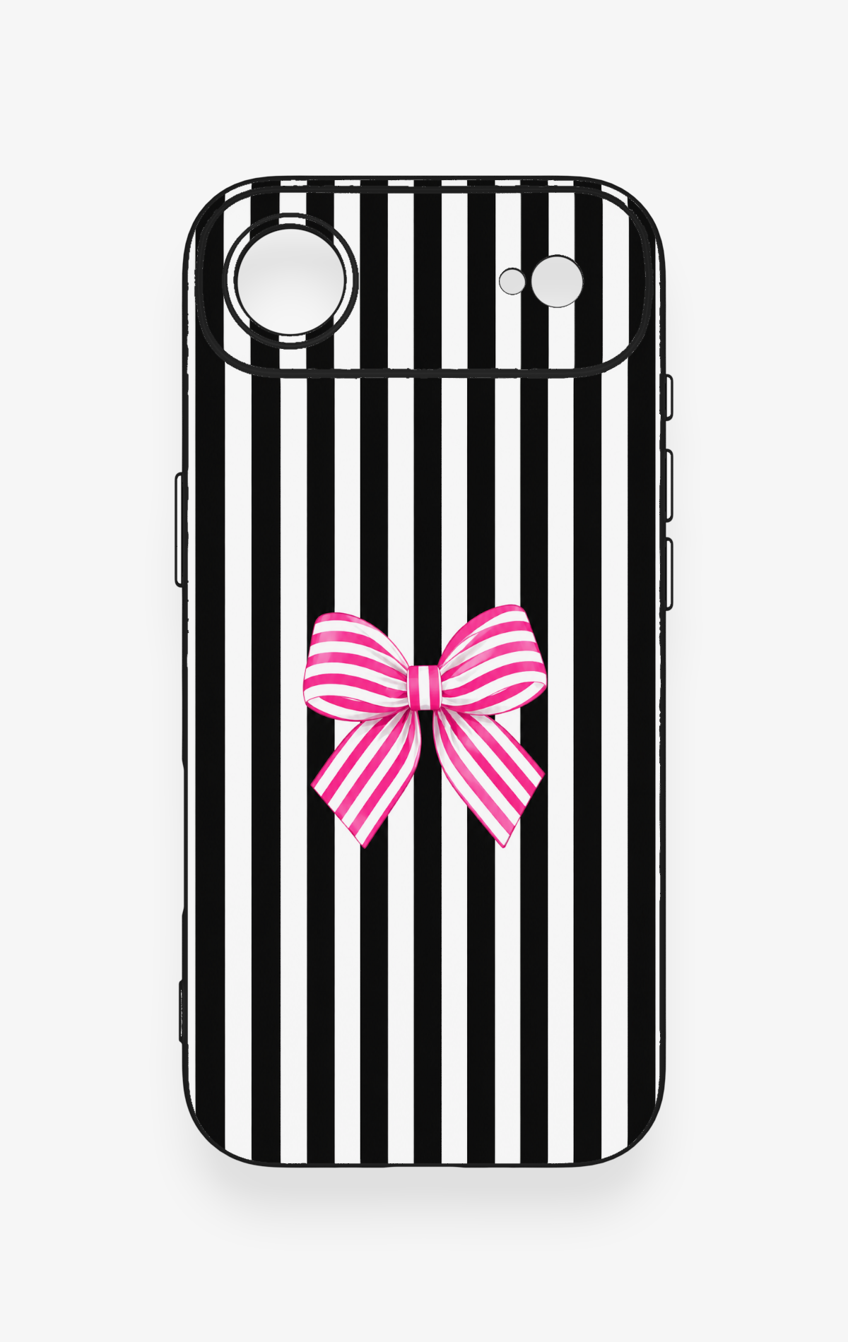 iPhone 17 Air Uyumlu Pembe Beyaz Kurdele Desenli Silikon Kılıf