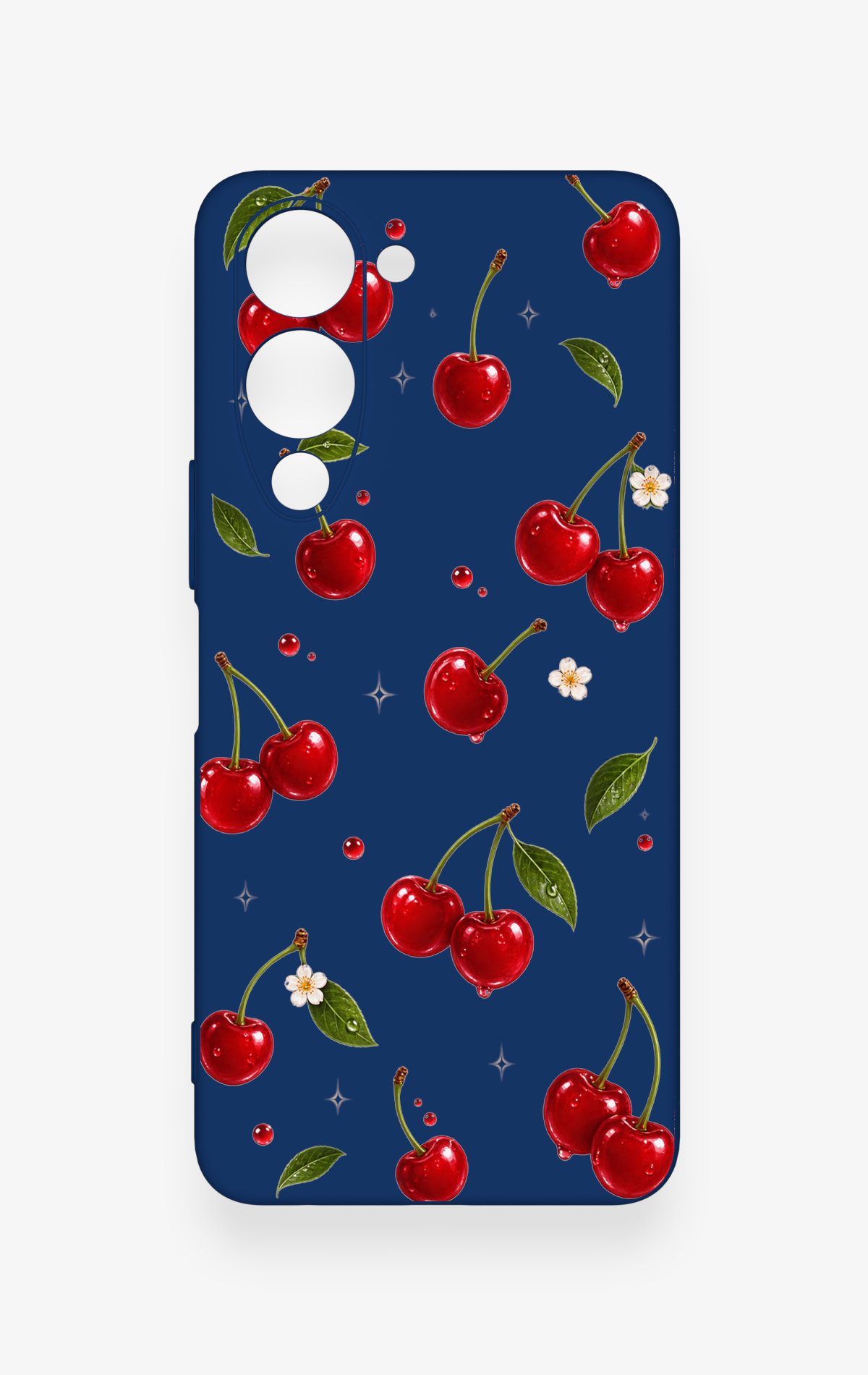 Vivo Y19 5G Uyumlu Kiraz Papatya Desenli Silikon Kılıf