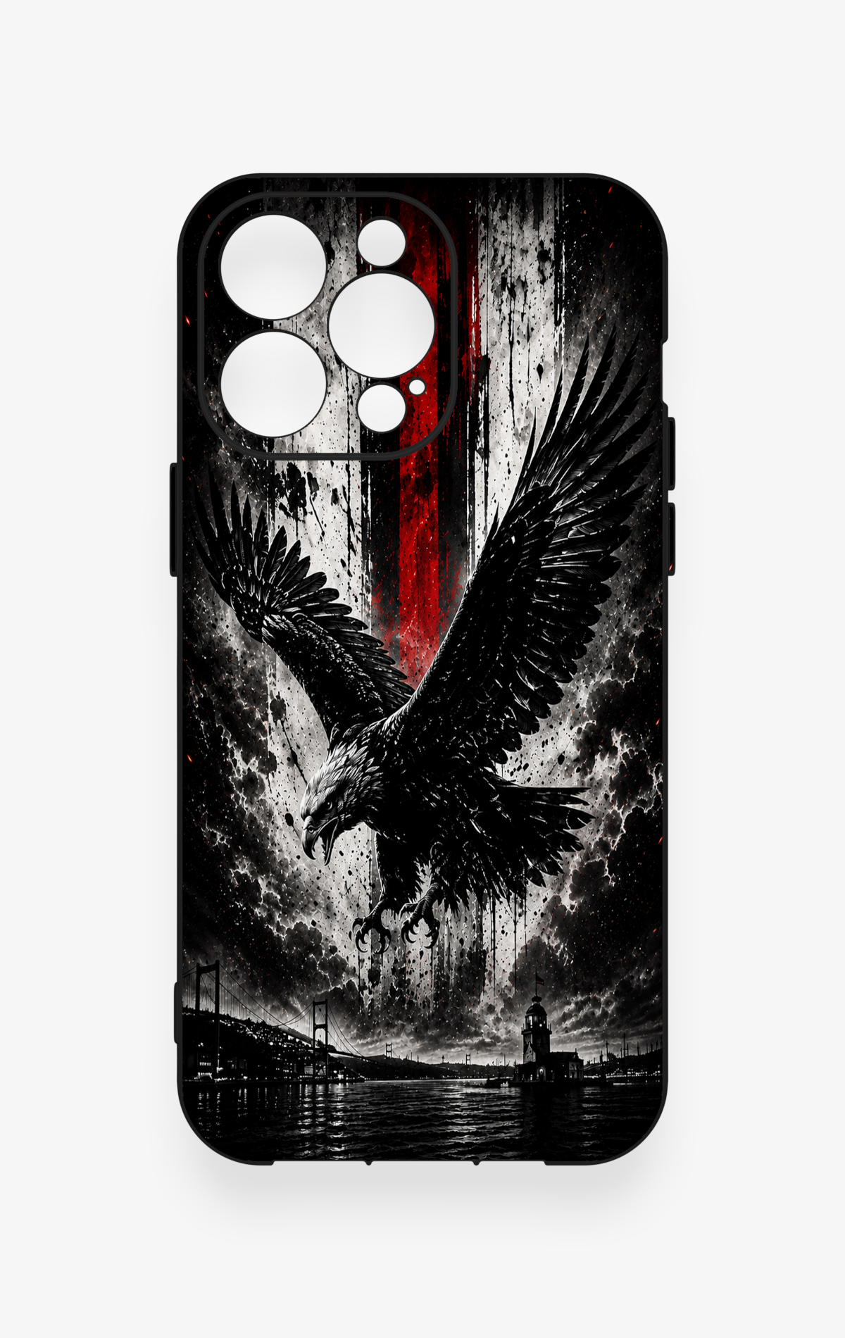 iPhone 13 Pro Max Uyumlu Kara Kartal Desenli Silikon Kılıf