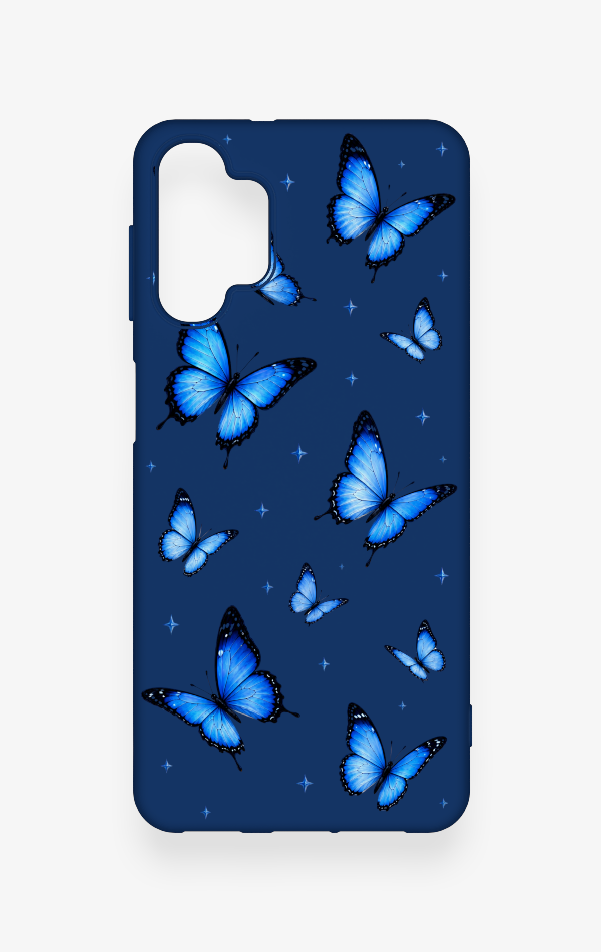 Samsung A32 Uyumlu Parlak Mavi Kelebek Desenli Silikon Kılıf