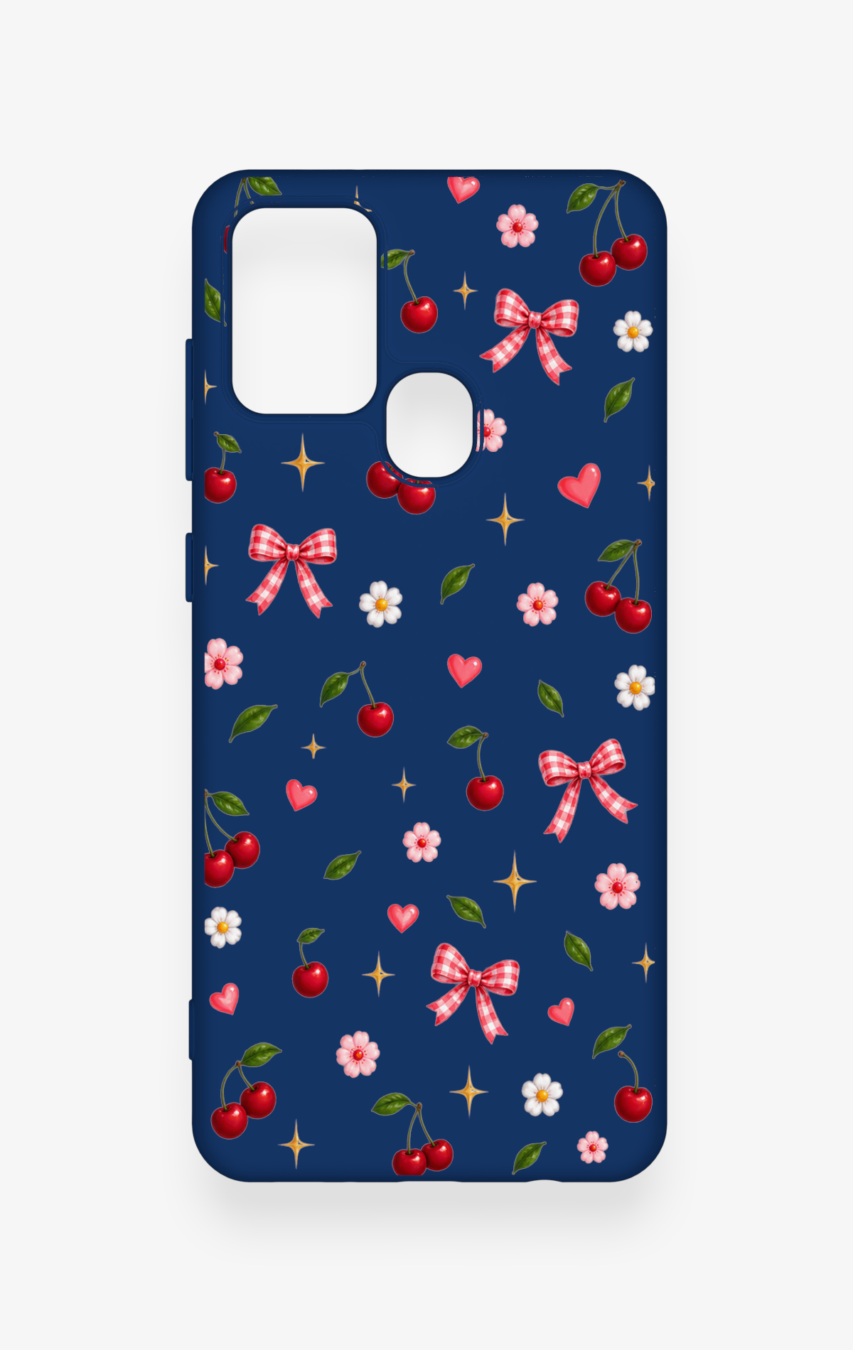 Samsung A21S Uyumlu Çiçek Kiraz Fiyonk Desenli Silikon Kılıf