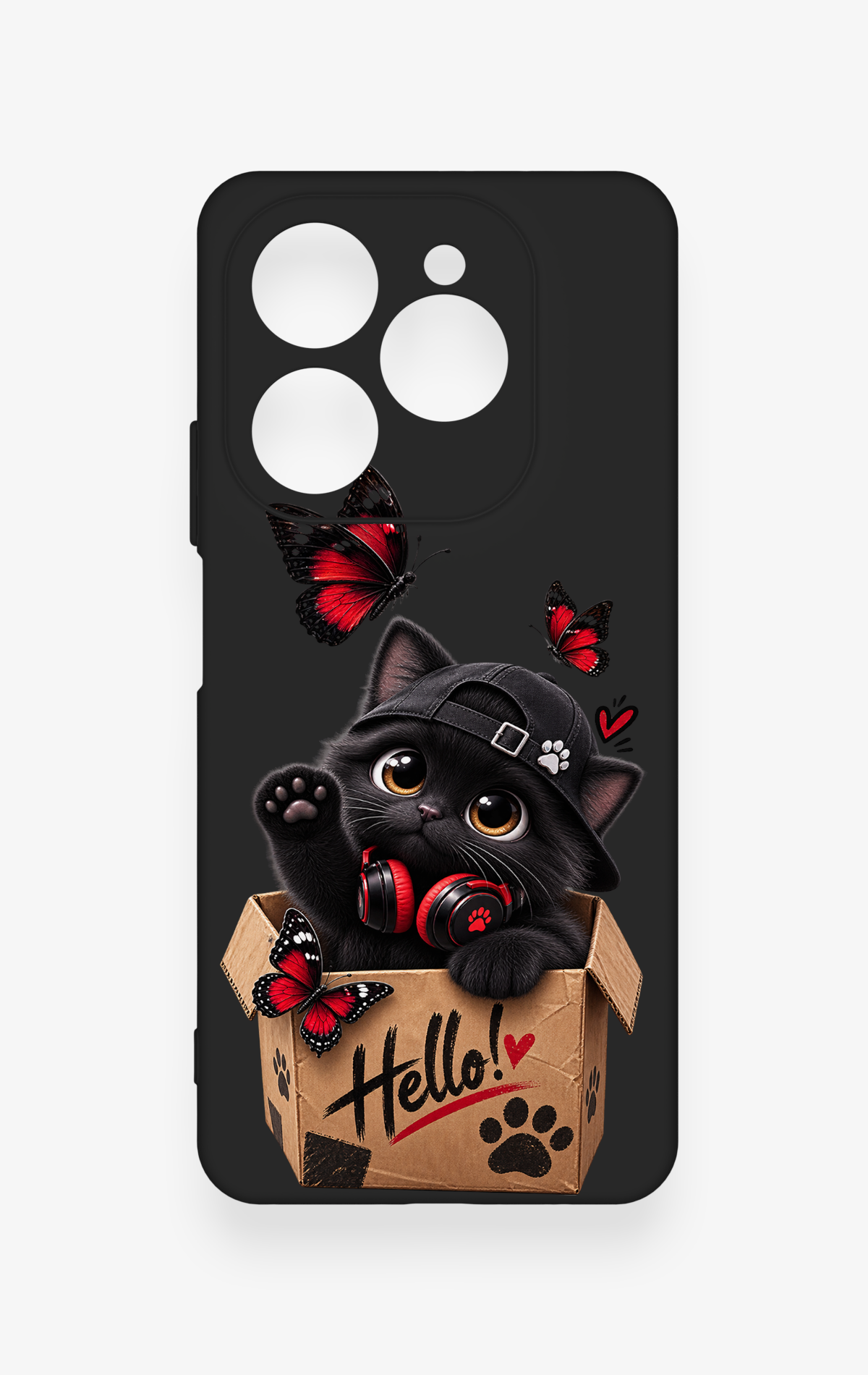 Tecno Spark 20 Pro Uyumlu Hello Cat Desenli Silikon Kılıf