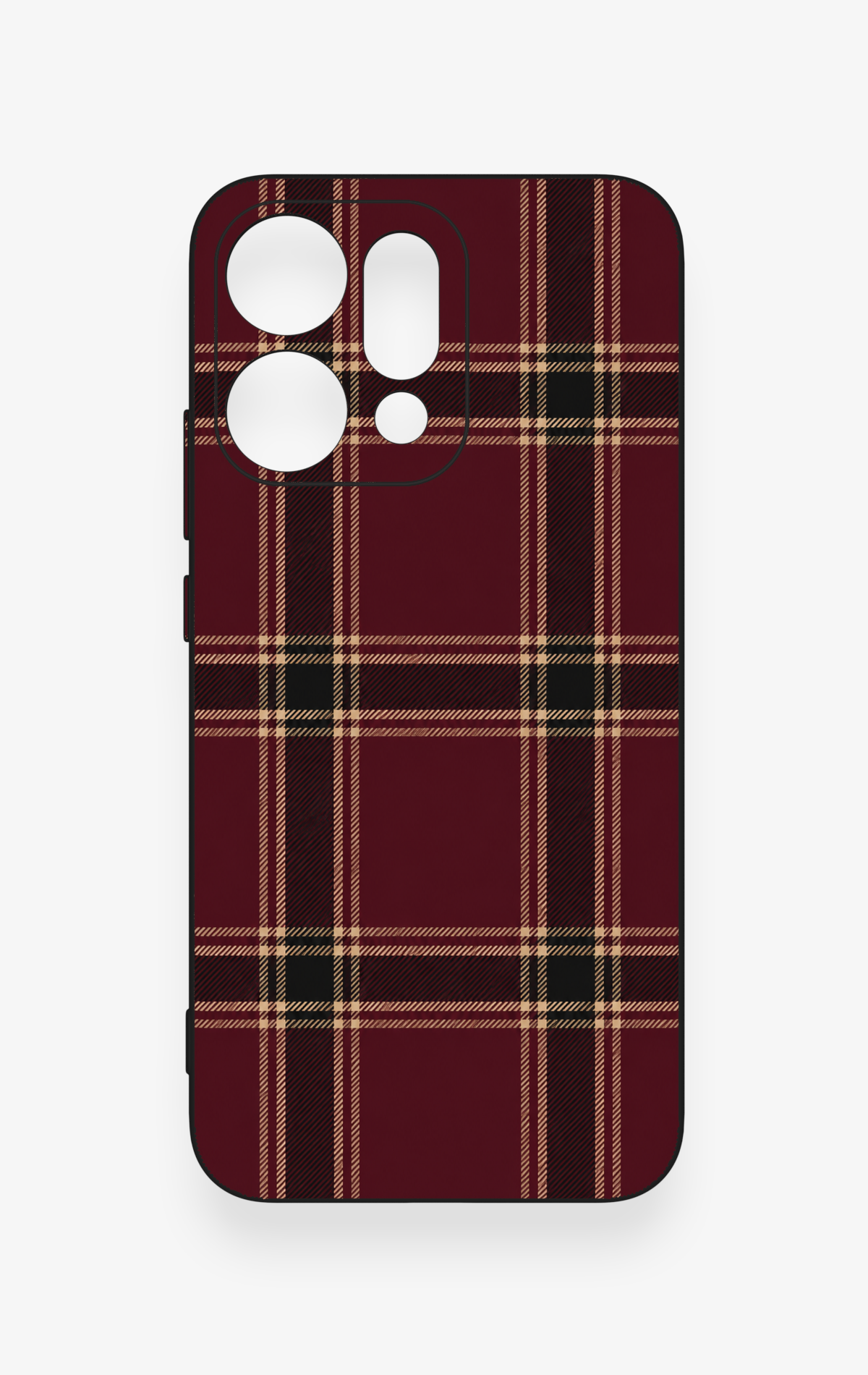 Oppo Reno 14 Uyumlu Bordo Siyah Ekose Desenli Silikon Kılıf
