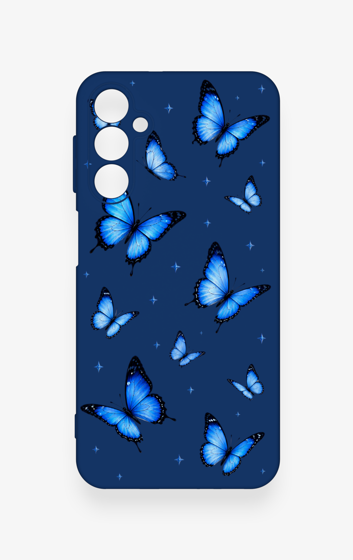 Samsung A24 Uyumlu Parlak Mavi Kelebek Desenli Silikon Kılıf