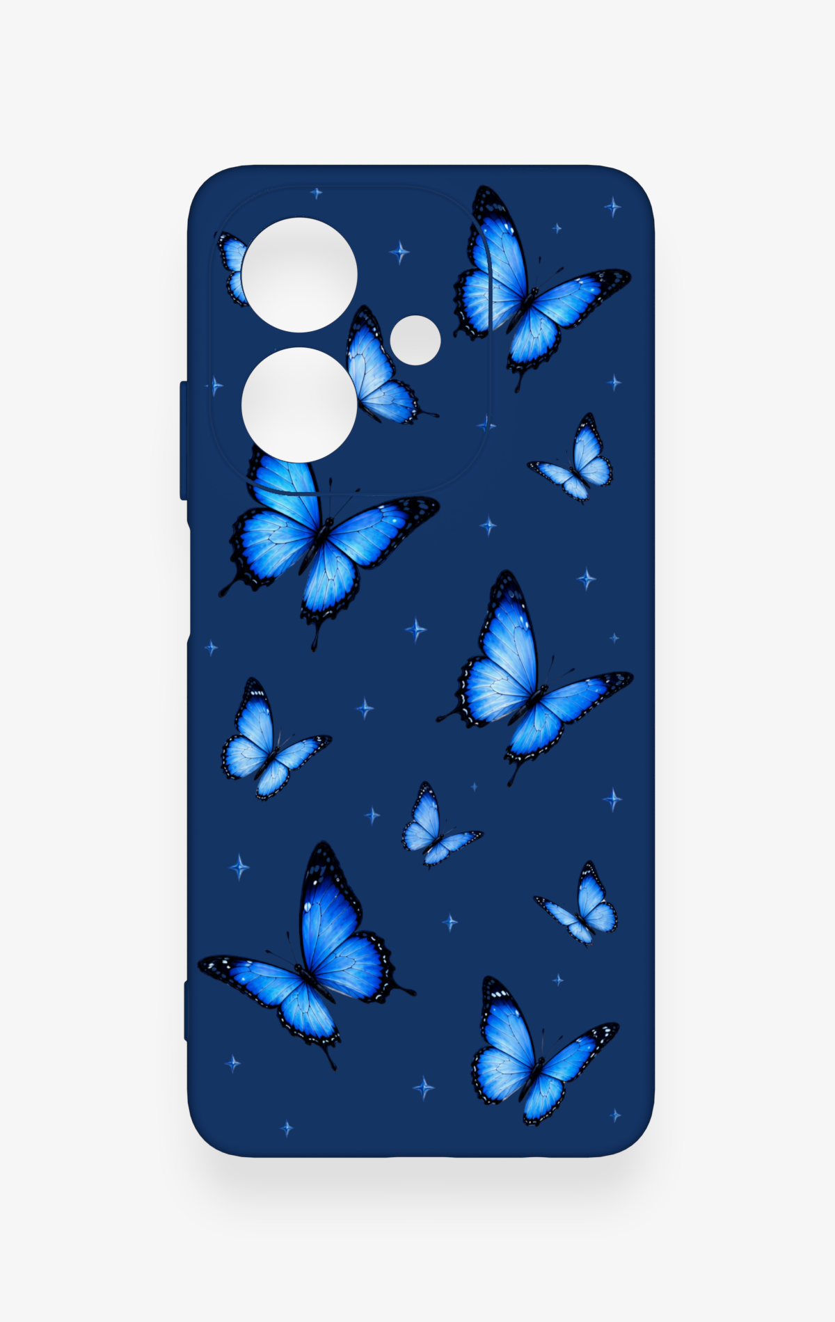 Oppo A3 Uyumlu Parlak Mavi Kelebek Desenli Silikon Kılıf