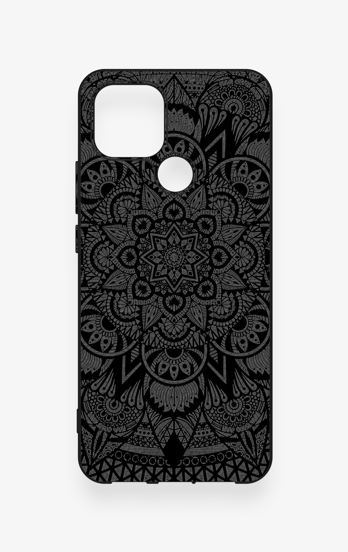 Oppo A15 Uyumlu Siyah Beyaz Mandala Desenli Silikon Kılıf