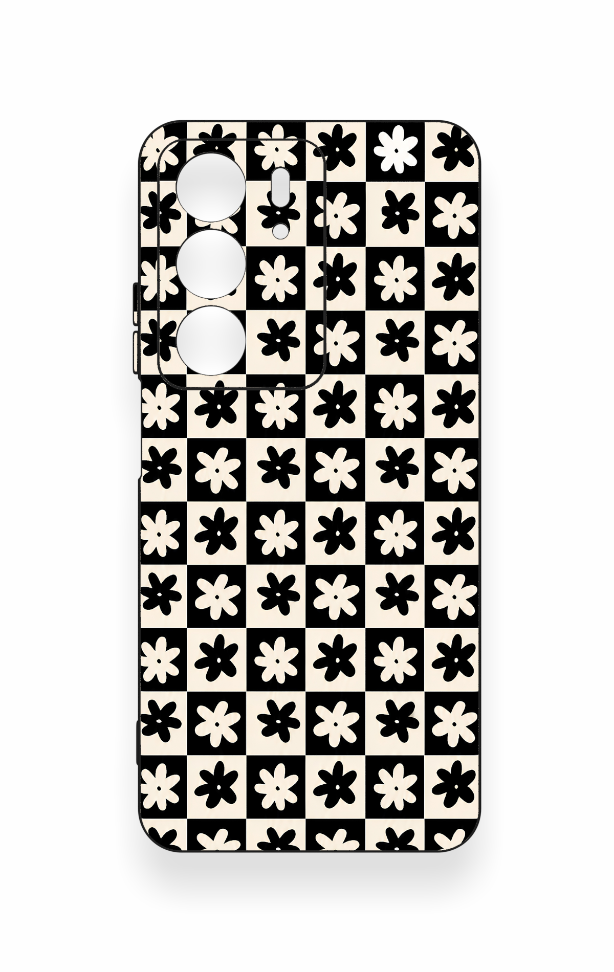Realme C75 Uyumlu Çiçek Motifli Dama Desenli Silikon Kılıf