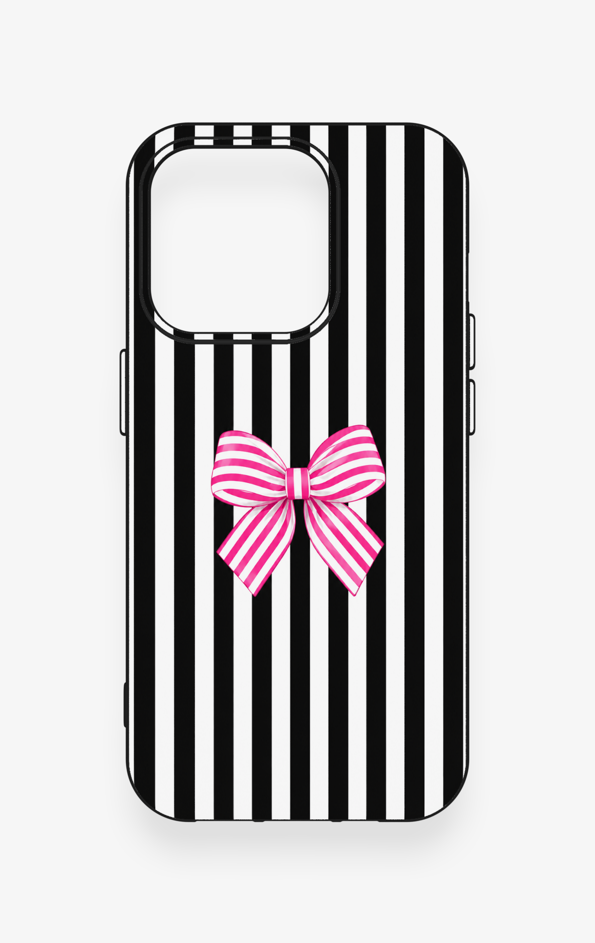 iPhone 15 Pro Uyumlu Pembe Beyaz Kurdele Desenli Silikon Kılıf