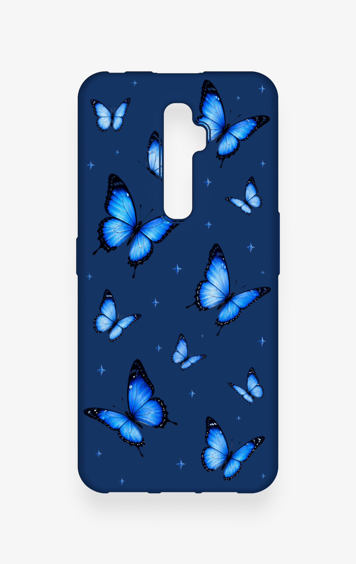 Oppo Reno 2Z Uyumlu Parlak Mavi Kelebek Desenli Silikon Kılıf