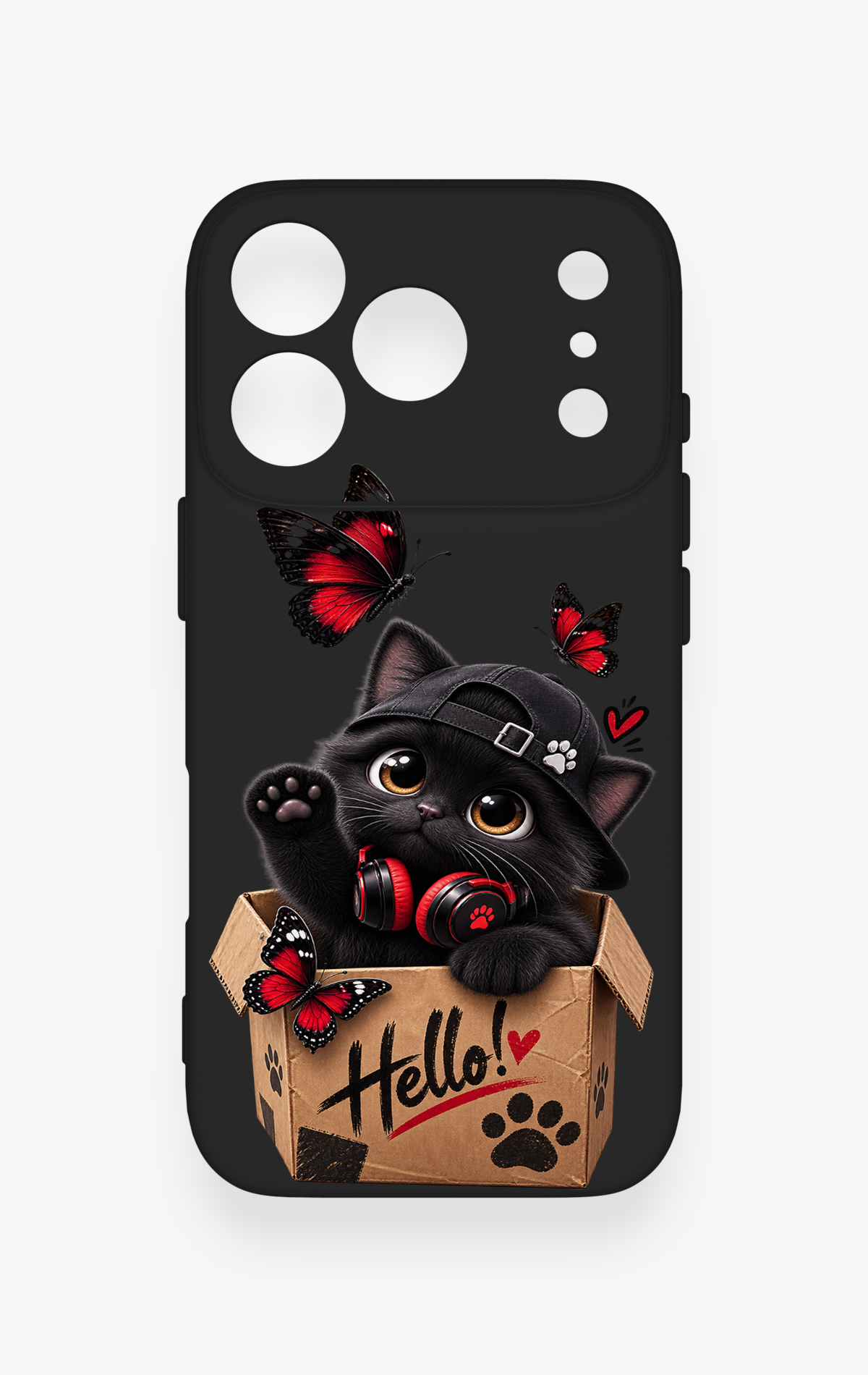 iPhone 17 Pro Uyumlu Hello Cat Desenli Silikon Kılıf