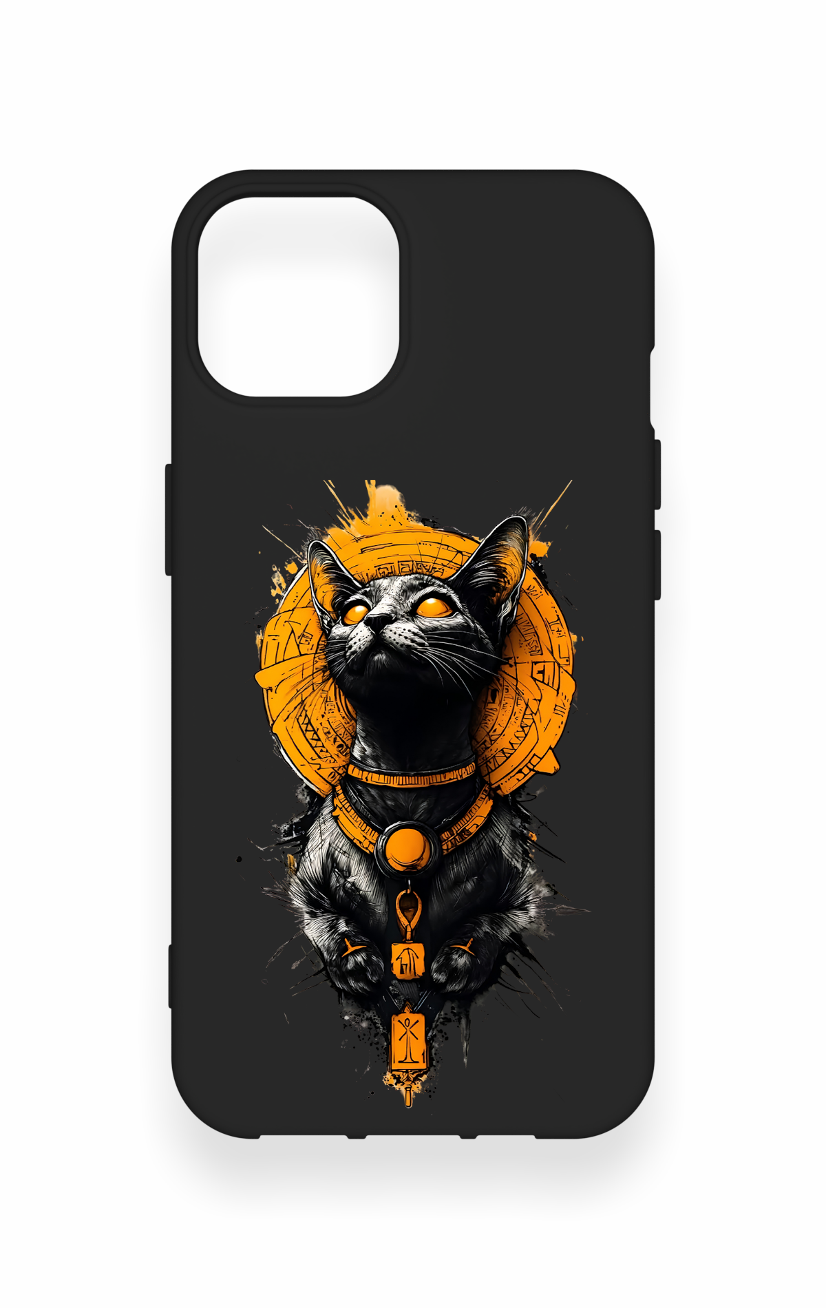 iPhone 13 Uyumlu Mısırlı Kedi Tanrısı Desenli Silikon Kılıf
