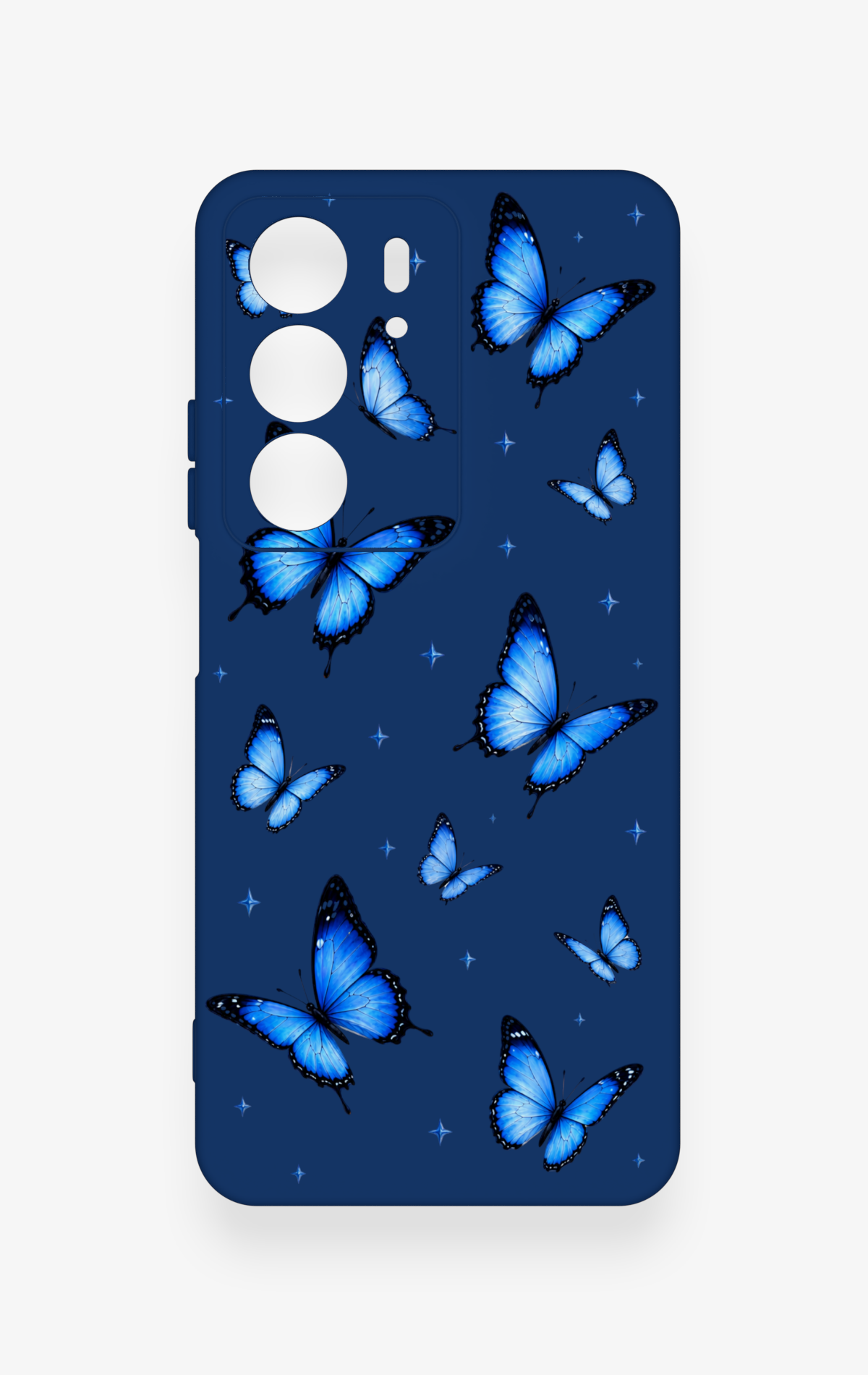Realme C75 Uyumlu Parlak Mavi Kelebek Desenli Silikon Kılıf