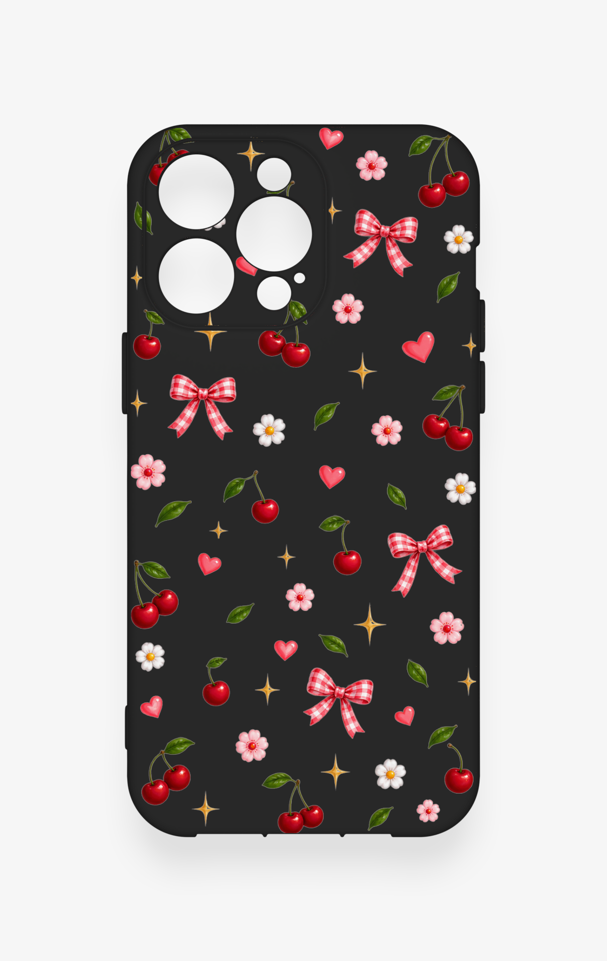 iPhone 13 Pro Max Uyumlu Papatya Kiraz Fiyonk Desenli Silikon Kılıf