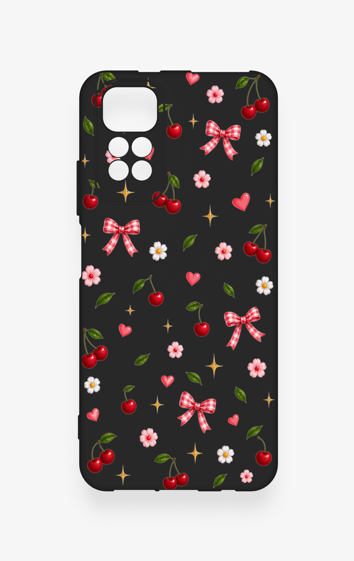 Redmi Note 11S Uyumlu Papatya Kiraz Fiyonk Desenli Silikon Kılıf