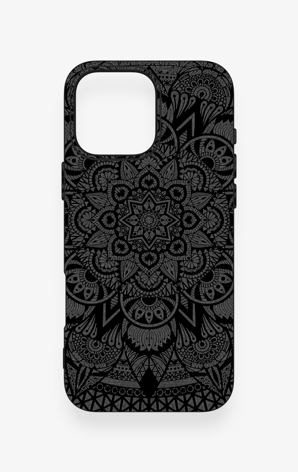 iPhone 16 Pro Max Uyumlu Siyah Beyaz Mandala Desenli Silikon Kılıf