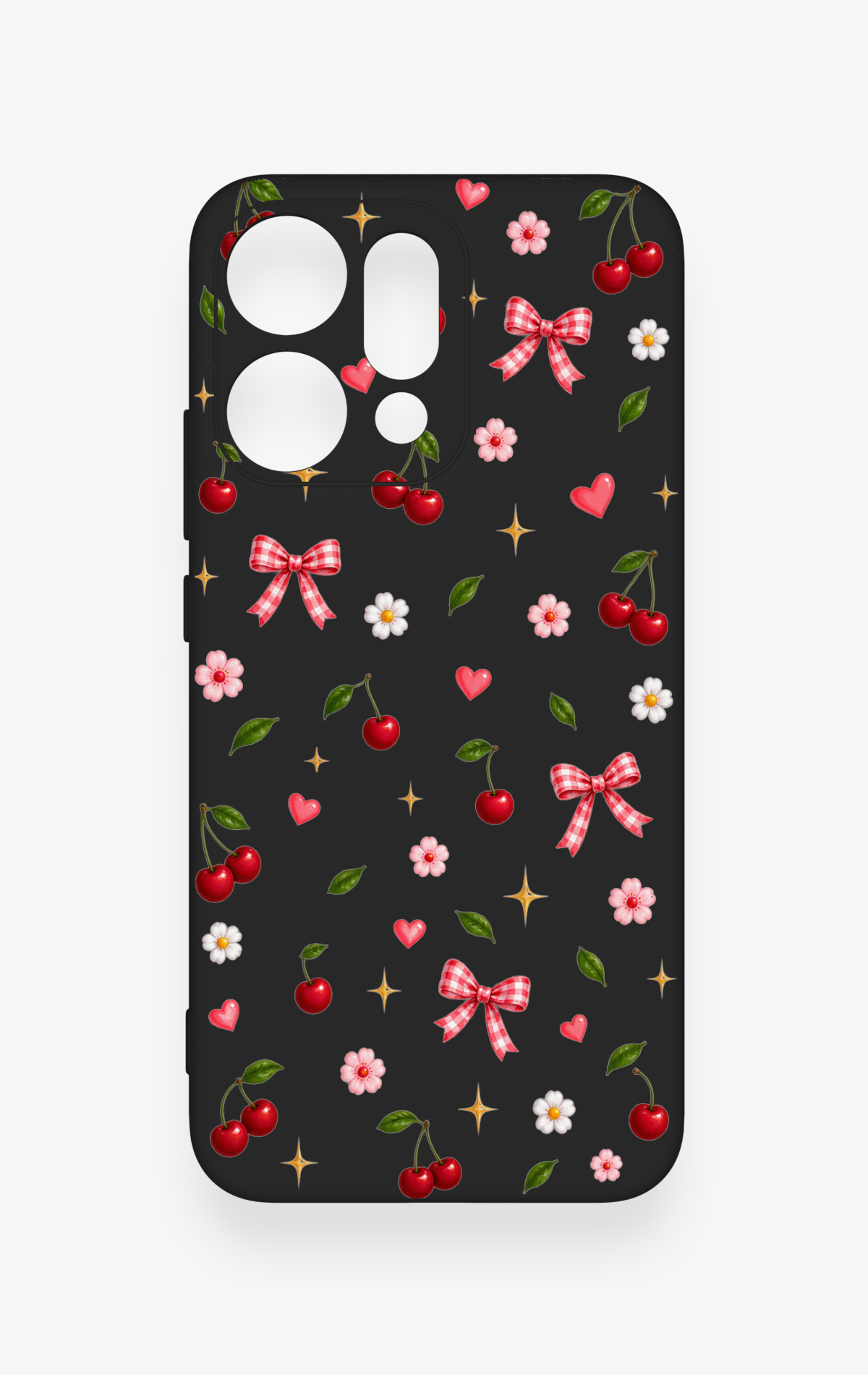 Oppo Reno 14 Uyumlu Papatya Kiraz Fiyonk Desenli Silikon Kılıf