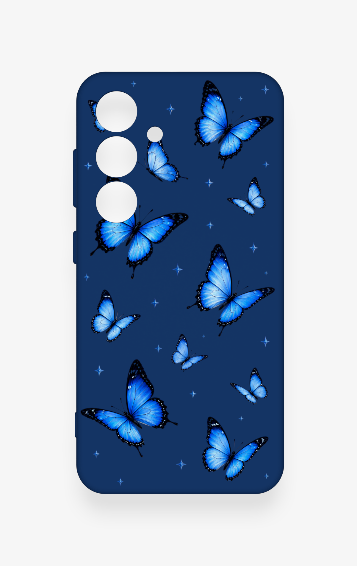 Samsung S24 Uyumlu Parlak Mavi Kelebek Desenli Silikon Kılıf