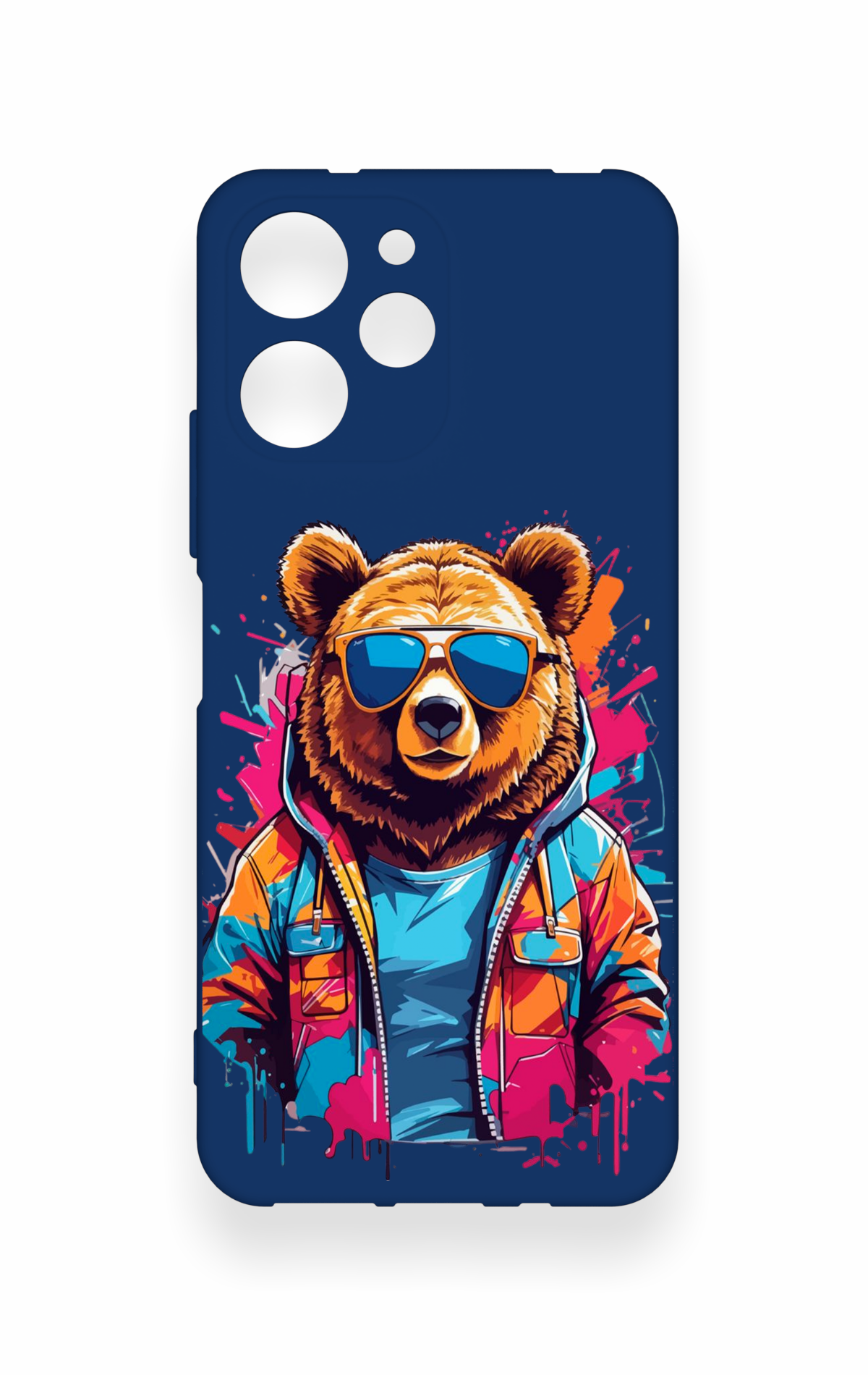 Redmi 12 Uyumlu Gözlüklü Ayı Desenli Silikon Kılıf