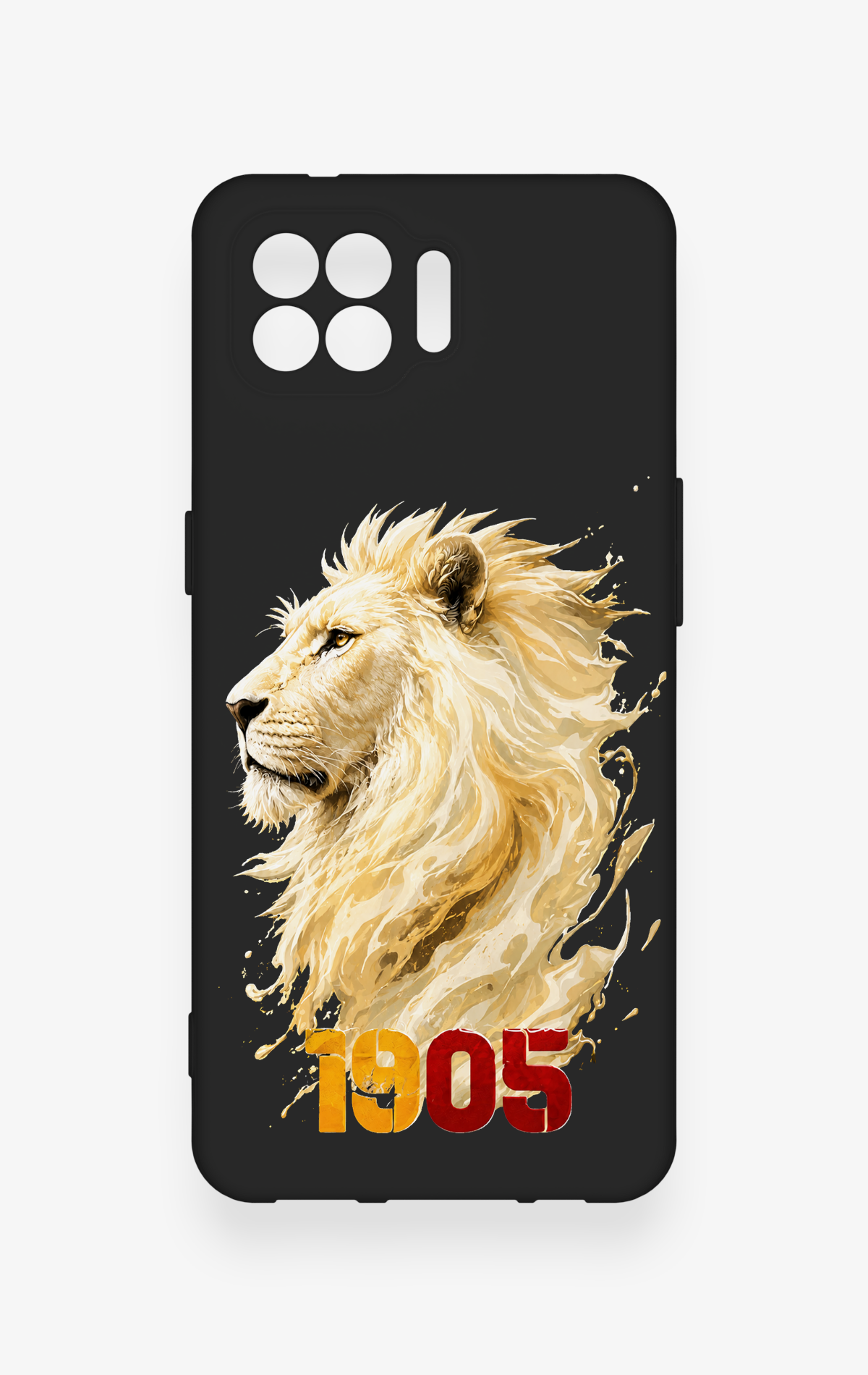 Oppo Reno 4 Lite Uyumlu Sarı Kırmızı 1905 Aslan Desenli Silikon Kılıf