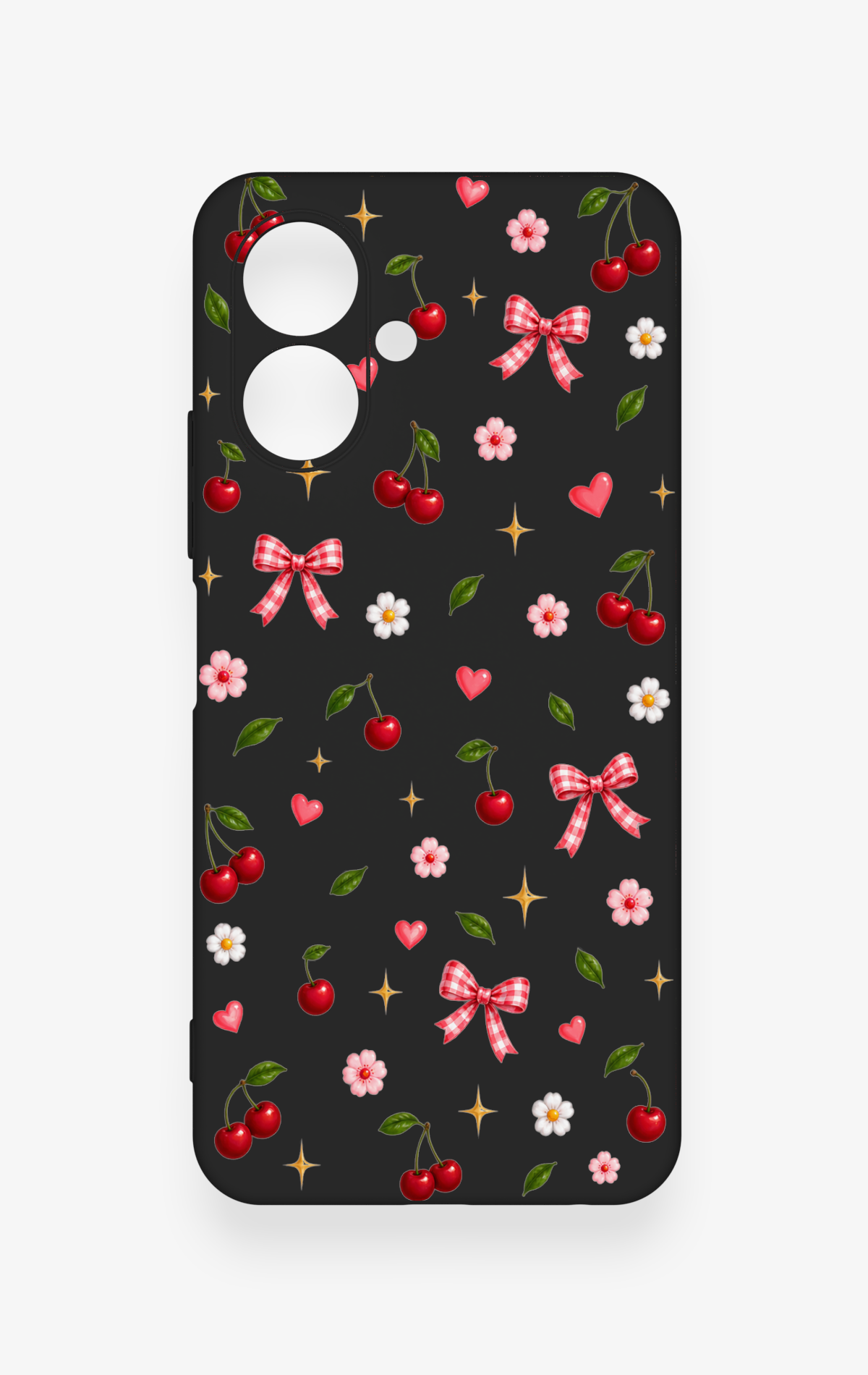 Tecno Spark Go 2 Uyumlu Papatya Kiraz Fiyonk Desenli Silikon Kılıf