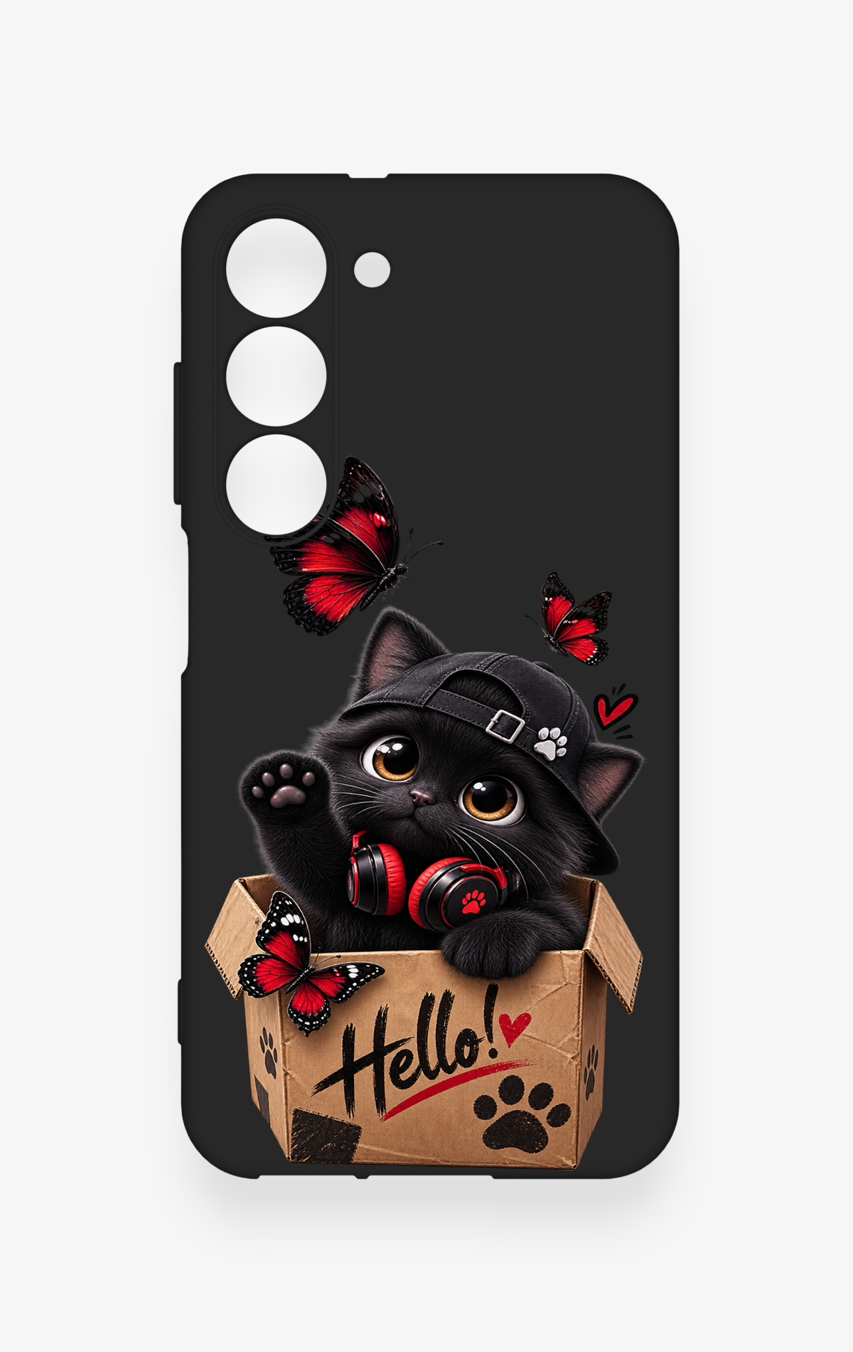 Samsung S23 Uyumlu Hello Cat Desenli Silikon Kılıf