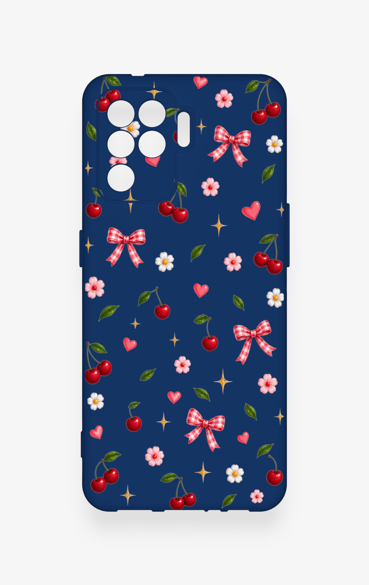 Oppo Reno 5 Lite Uyumlu Çiçek Kiraz Fiyonk Desenli Silikon Kılıf