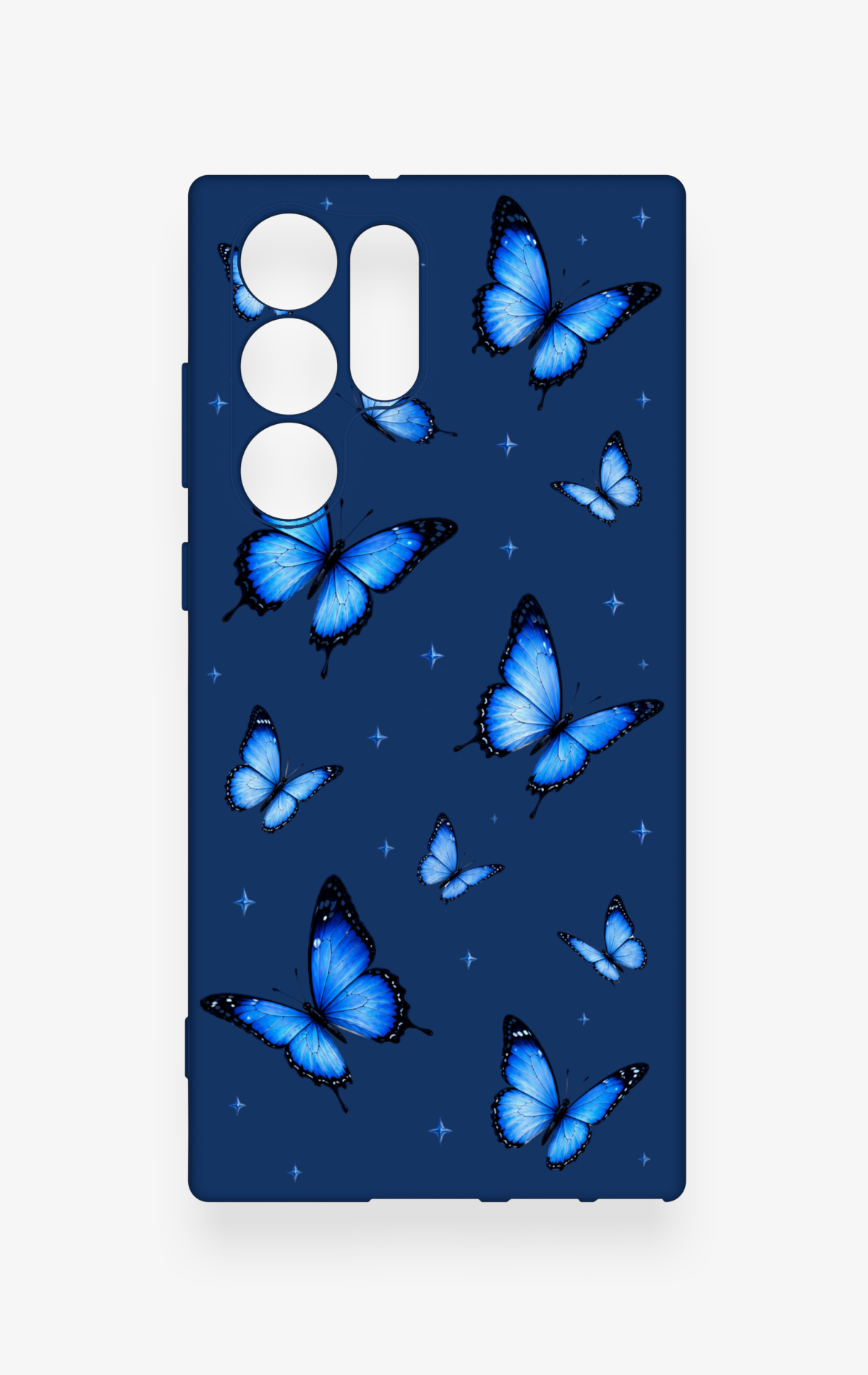 Samsung S22 Ultra Uyumlu Parlak Mavi Kelebek Desenli Silikon Kılıf