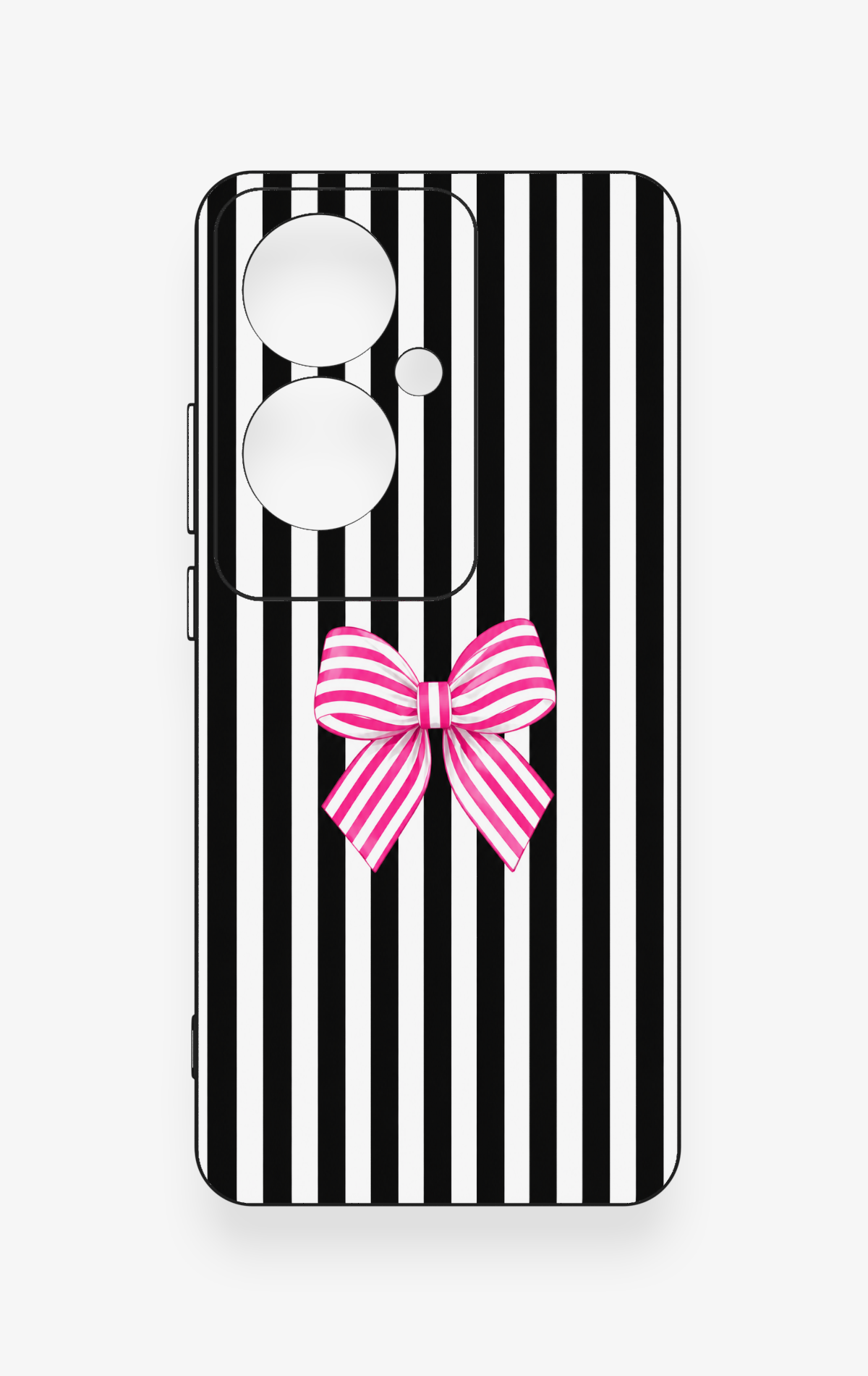 Oppo Reno 11F Uyumlu Pembe Beyaz Kurdele Desenli Silikon Kılıf