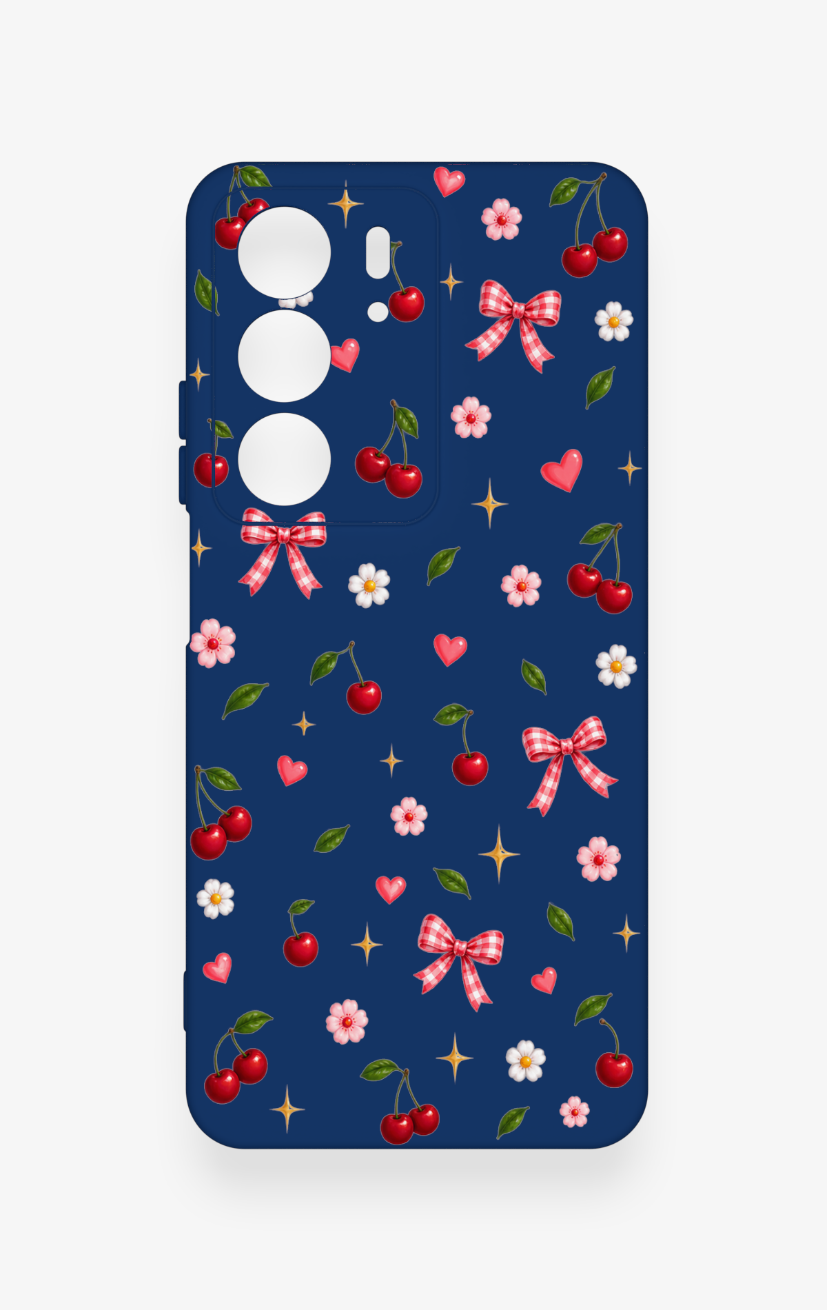 Realme C75 Uyumlu Çiçek Kiraz Fiyonk Desenli Silikon Kılıf
