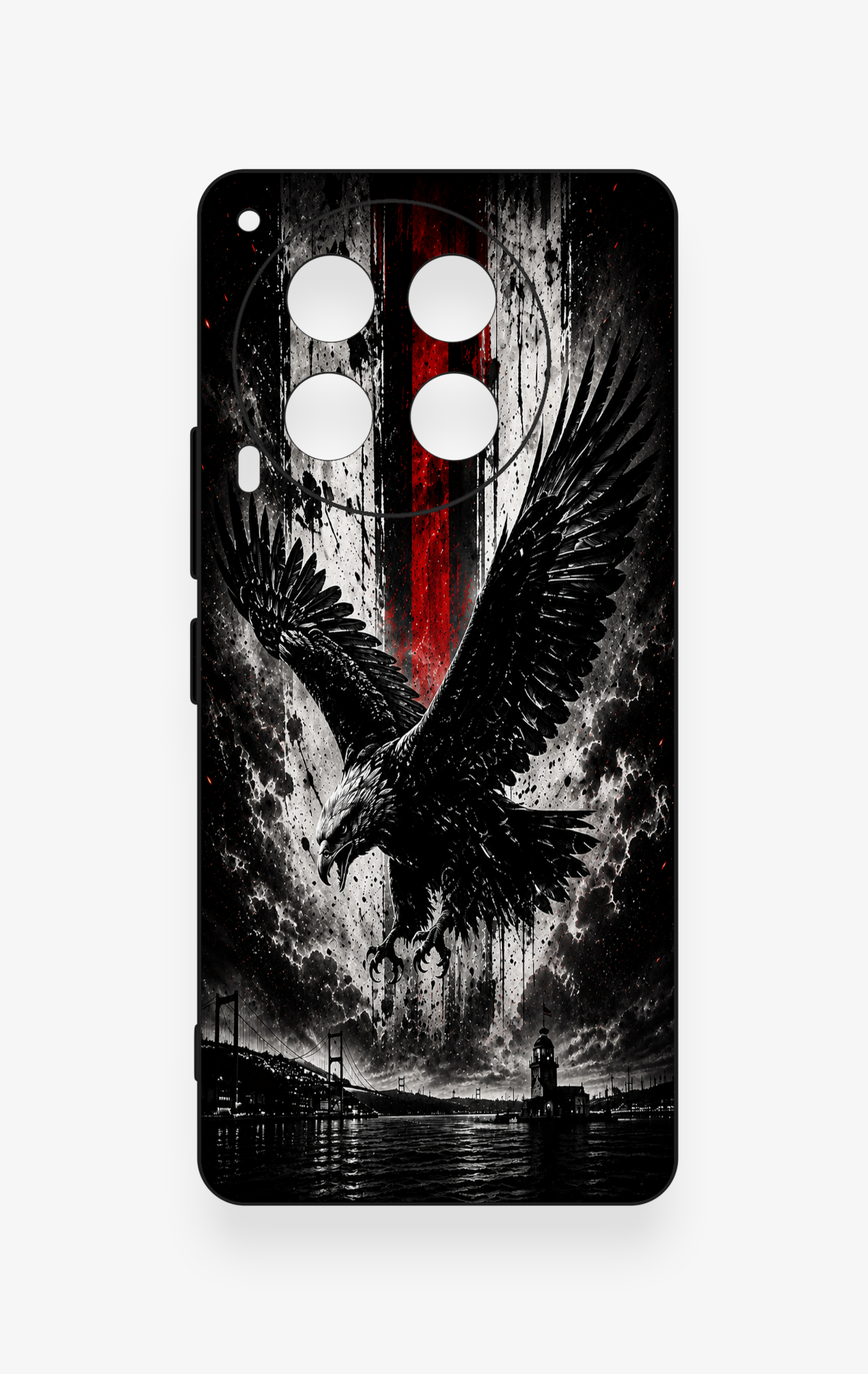 Tecno Camon 30 Uyumlu Kara Kartal Desenli Silikon Kılıf
