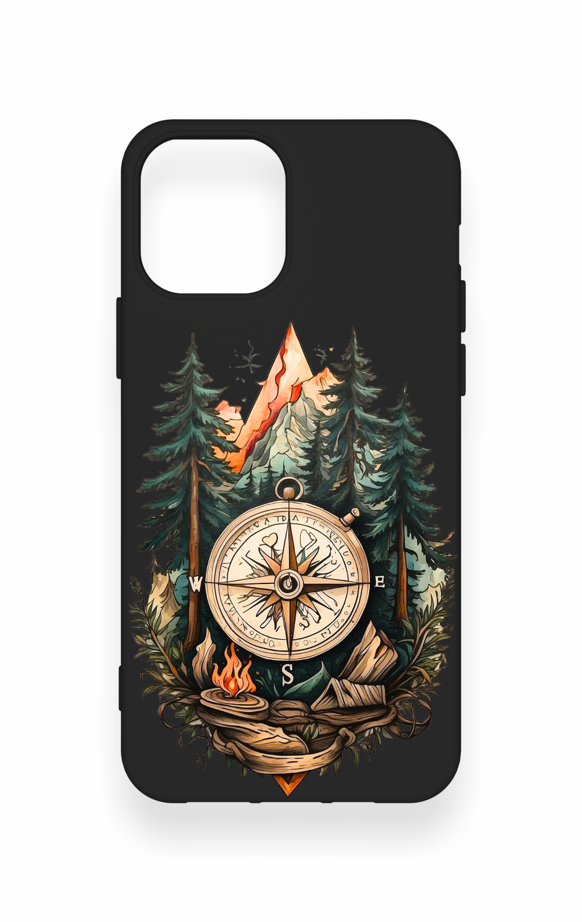 iPhone 12-12PRO Uyumlu Pusula Orman Desenli Silikon Kılıf