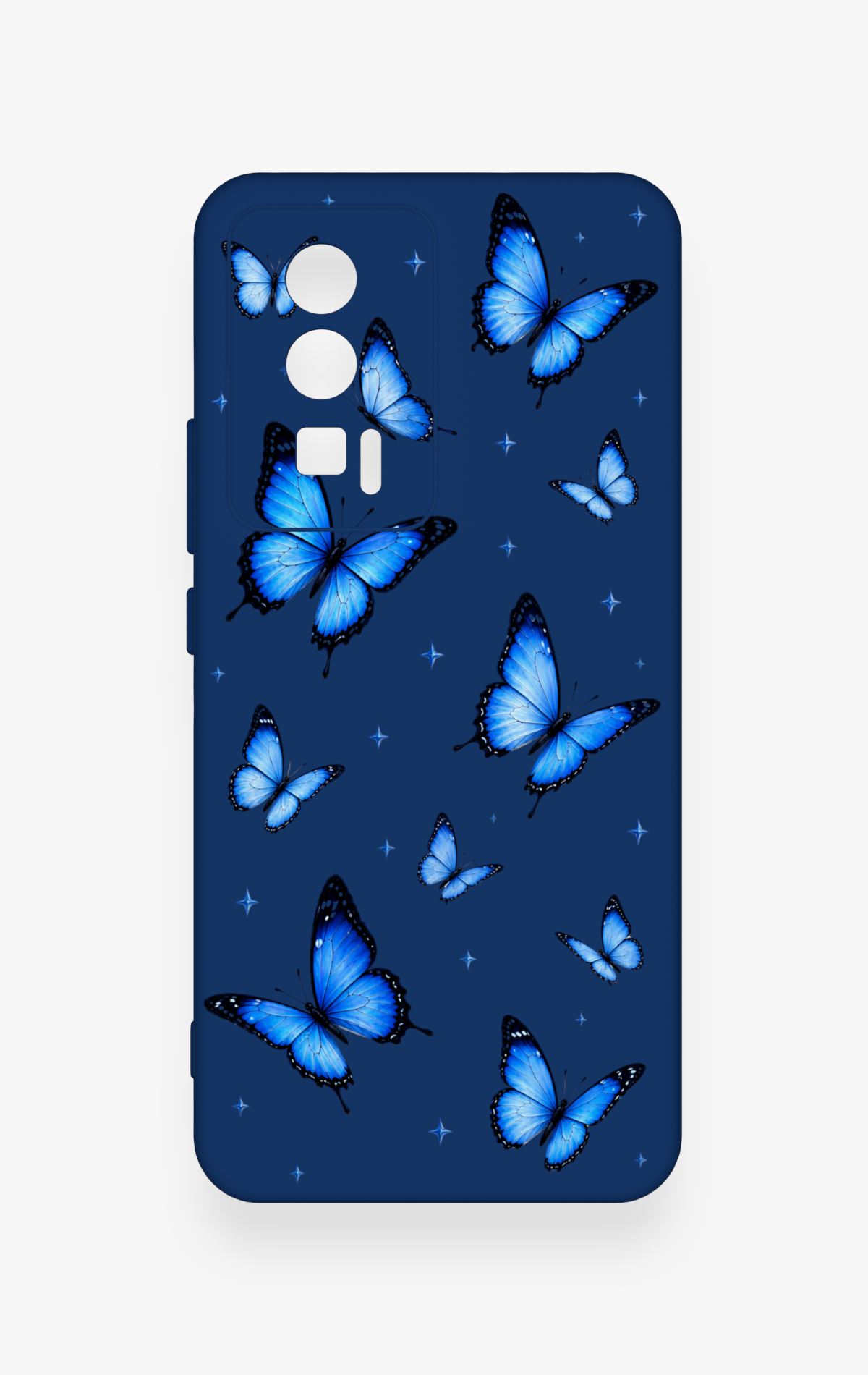 Poco F5 Pro Uyumlu Parlak Mavi Kelebek Desenli Silikon Kılıf