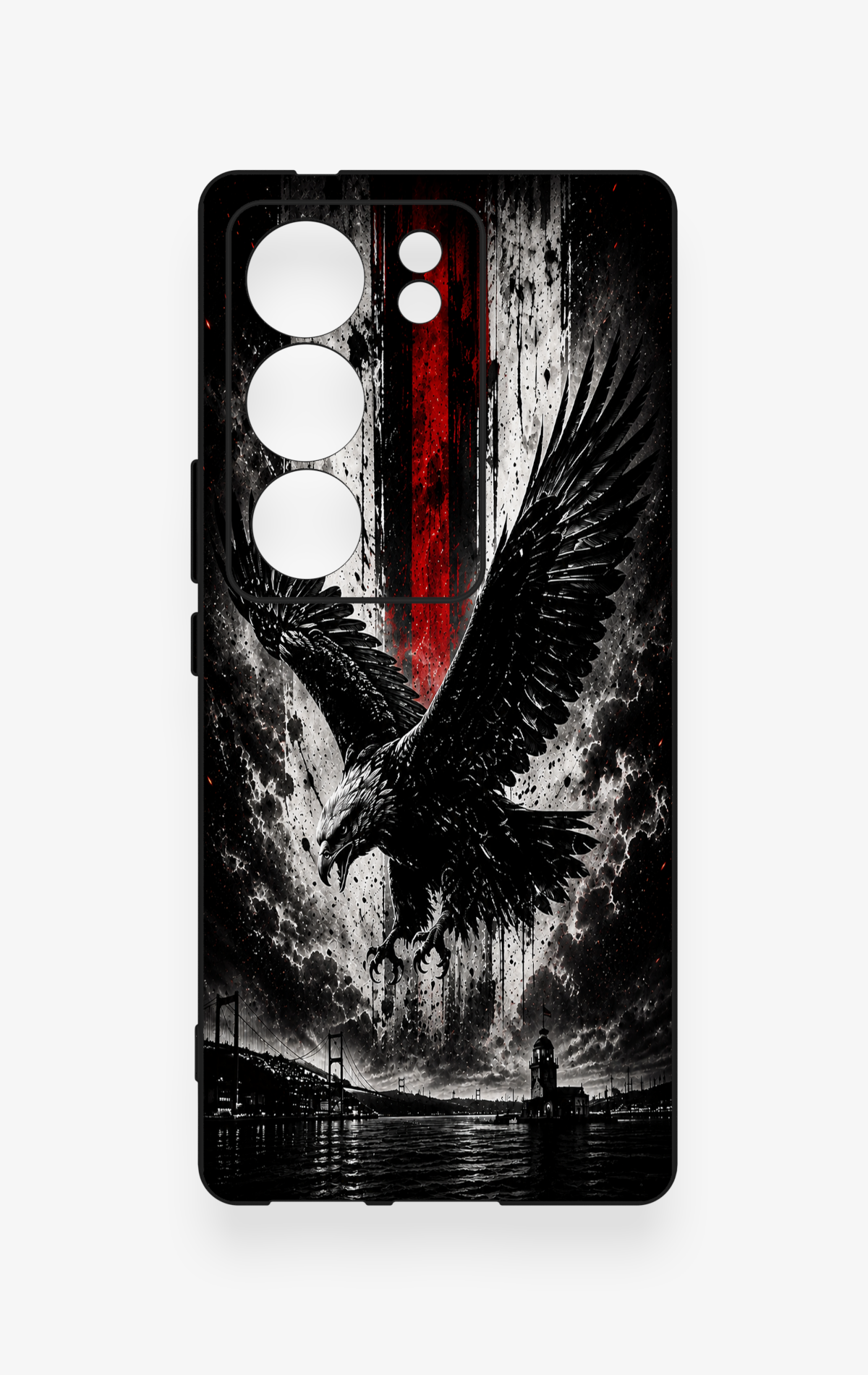 Vivo V29 Uyumlu Kara Kartal Desenli Silikon Kılıf