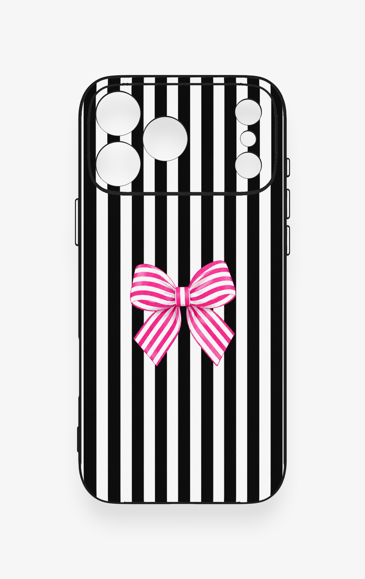 iPhone 17 Pro Max Uyumlu Pembe Beyaz Kurdele Desenli Silikon Kılıf