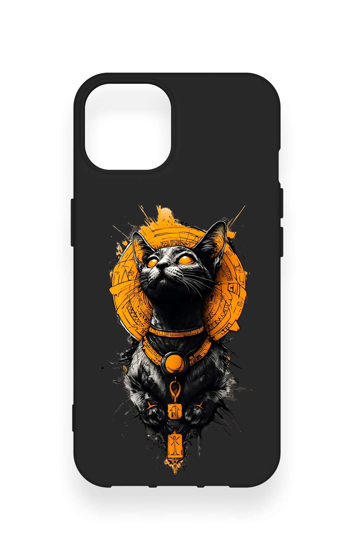 iPhone 14 Uyumlu Mısırlı Kedi Tanrısı Desenli Silikon Kılıf