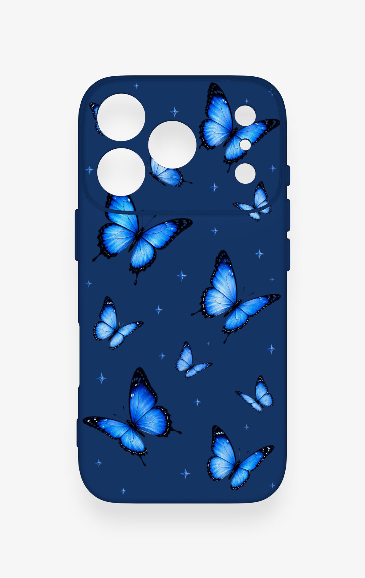 iPhone 17 Pro Uyumlu Parlak Mavi Kelebek Desenli Silikon Kılıf
