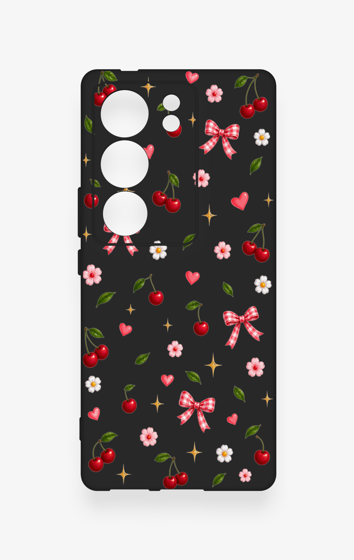 Vivo V29 Uyumlu Papatya Kiraz Fiyonk Desenli Silikon Kılıf