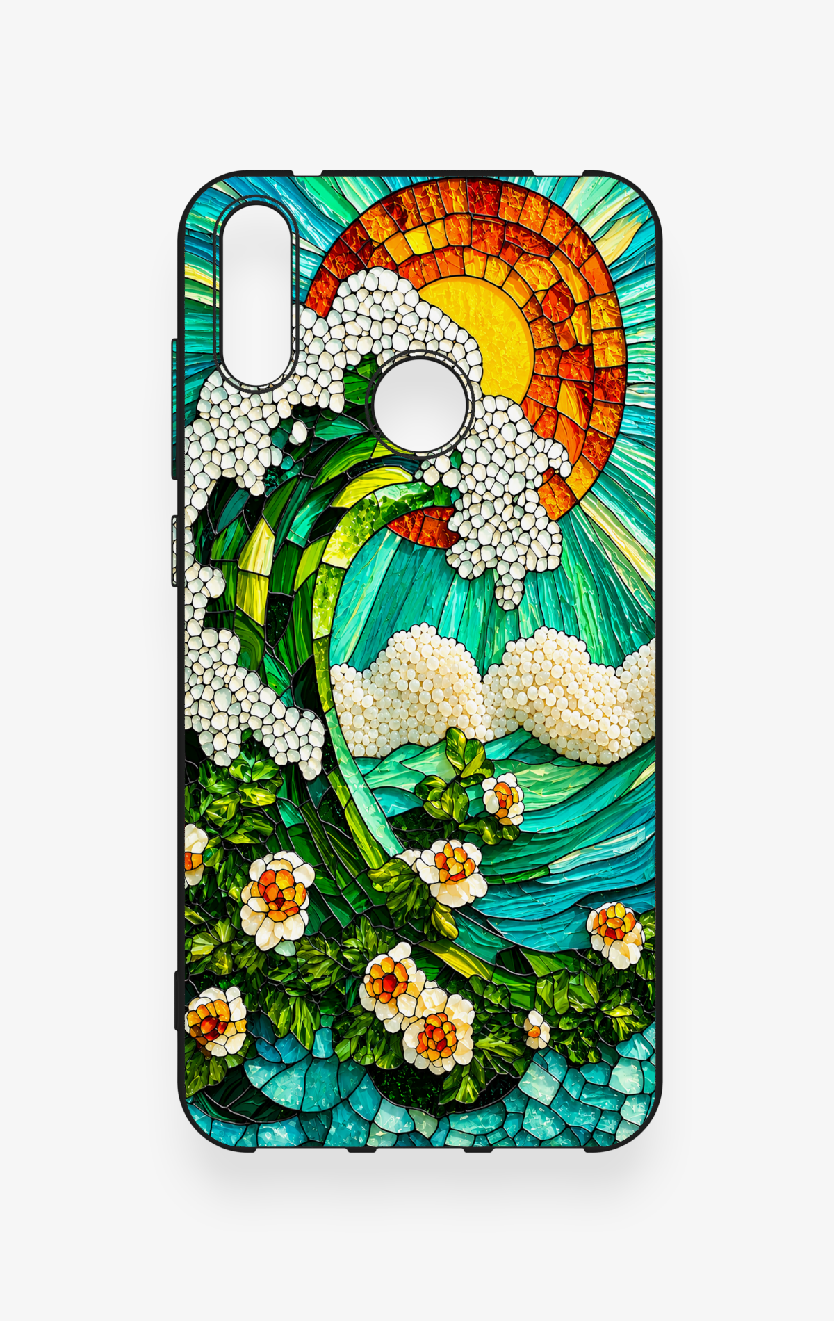 Huawei Y7 2019 Uyumlu Mozaik Okyanus Dalgası Desenli Silikon Kılıf