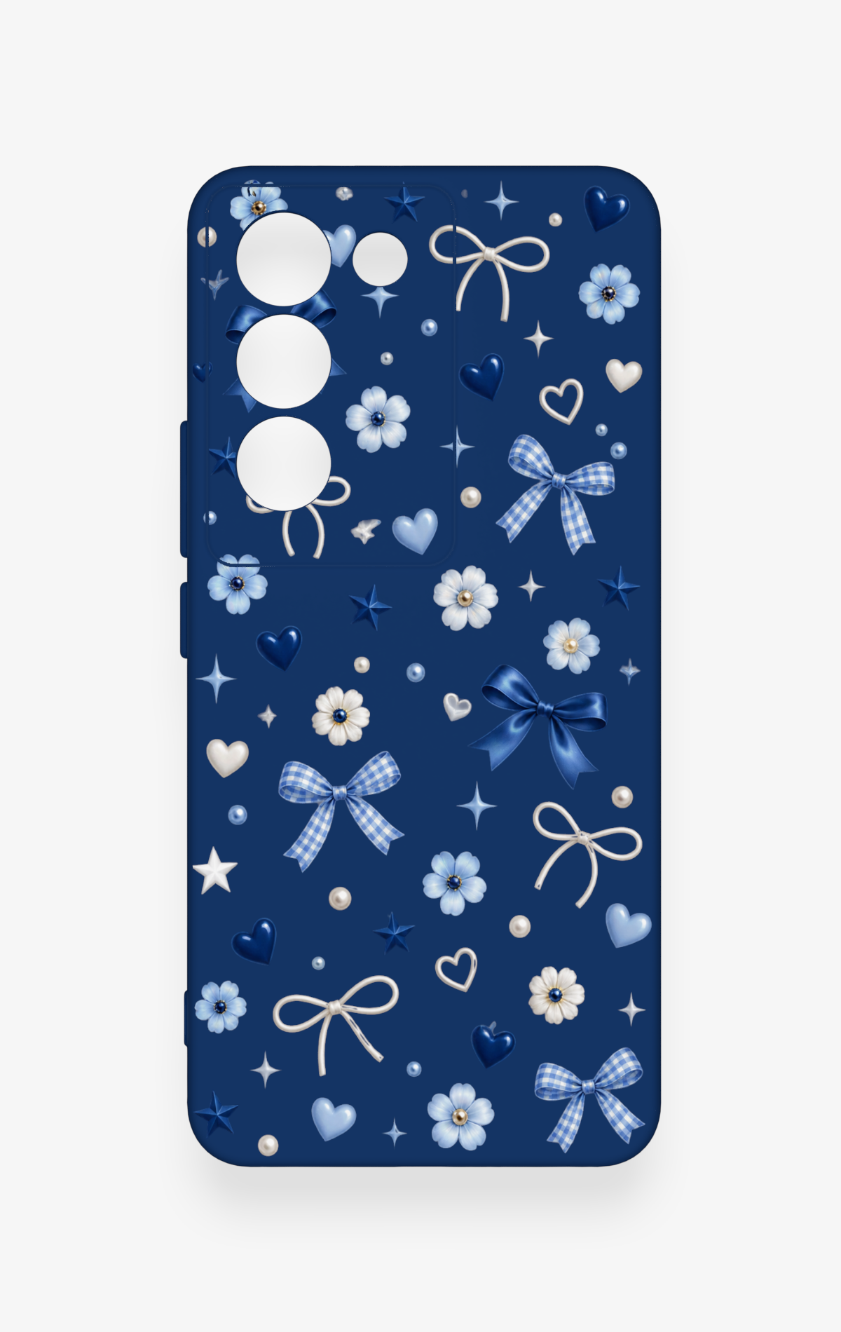 Vivo V30 Lite Uyumlu Mavi Papatya Fiyonk Desenli Silikon Kılıf