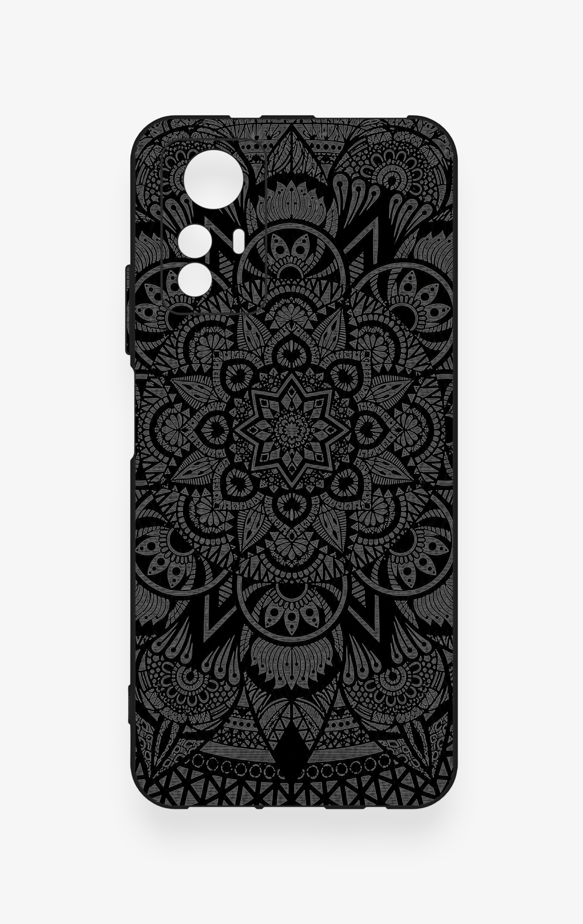 Redmi Note 12S Uyumlu Siyah Beyaz Mandala Desenli Silikon Kılıf