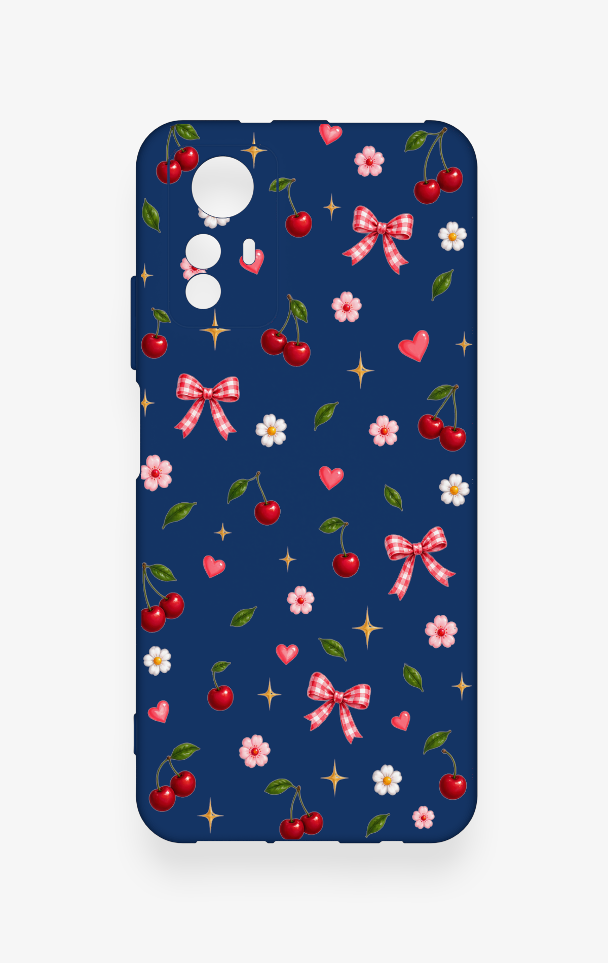 Redmi Note 12S Uyumlu Çiçek Kiraz Fiyonk Desenli Silikon Kılıf