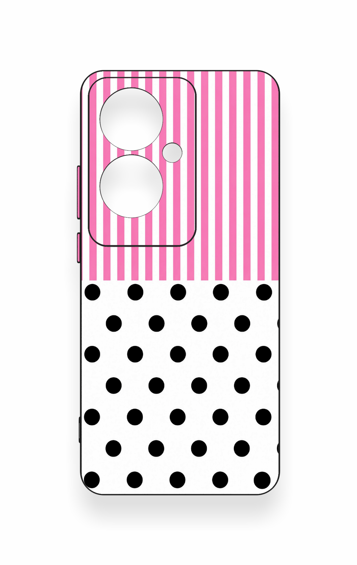 Oppo Reno 11F Uyumlu Pembe Çizgili Puantiye Desenli Silikon Kılıf