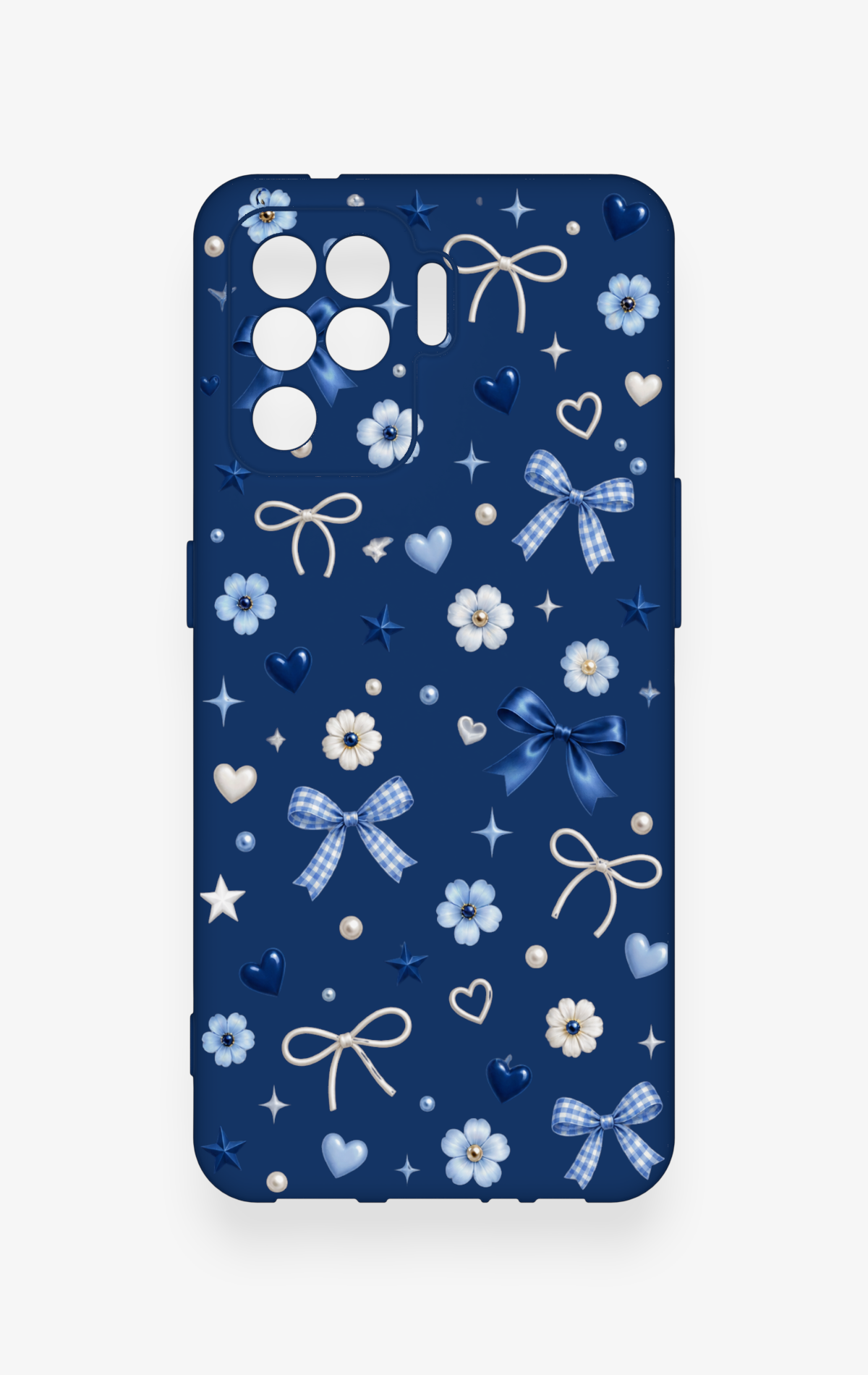 Oppo Reno 5 Lite Uyumlu Mavi Papatya Fiyonk Desenli Silikon Kılıf